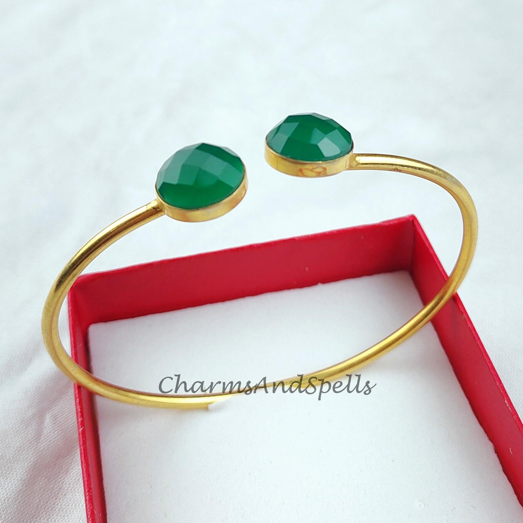 Green onyx bangle, gold plated handmade bangle, bohemian bangle, statement bangle, onyx jewelry, gift For women - Charms And Spells