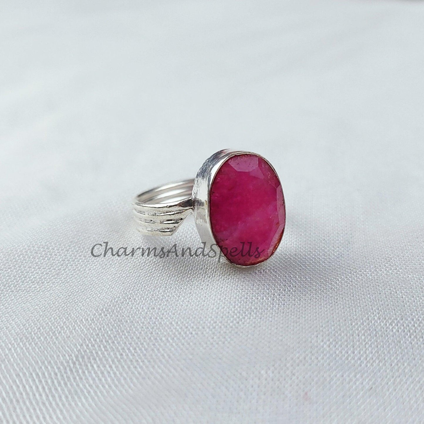 Ruby Ring, Pink Gemstone Ring, Statement Ring, Silver Plated Ring, Designer Ring, Women Ring, Handmade Ring, Bohemian Ring - Charms And Spells