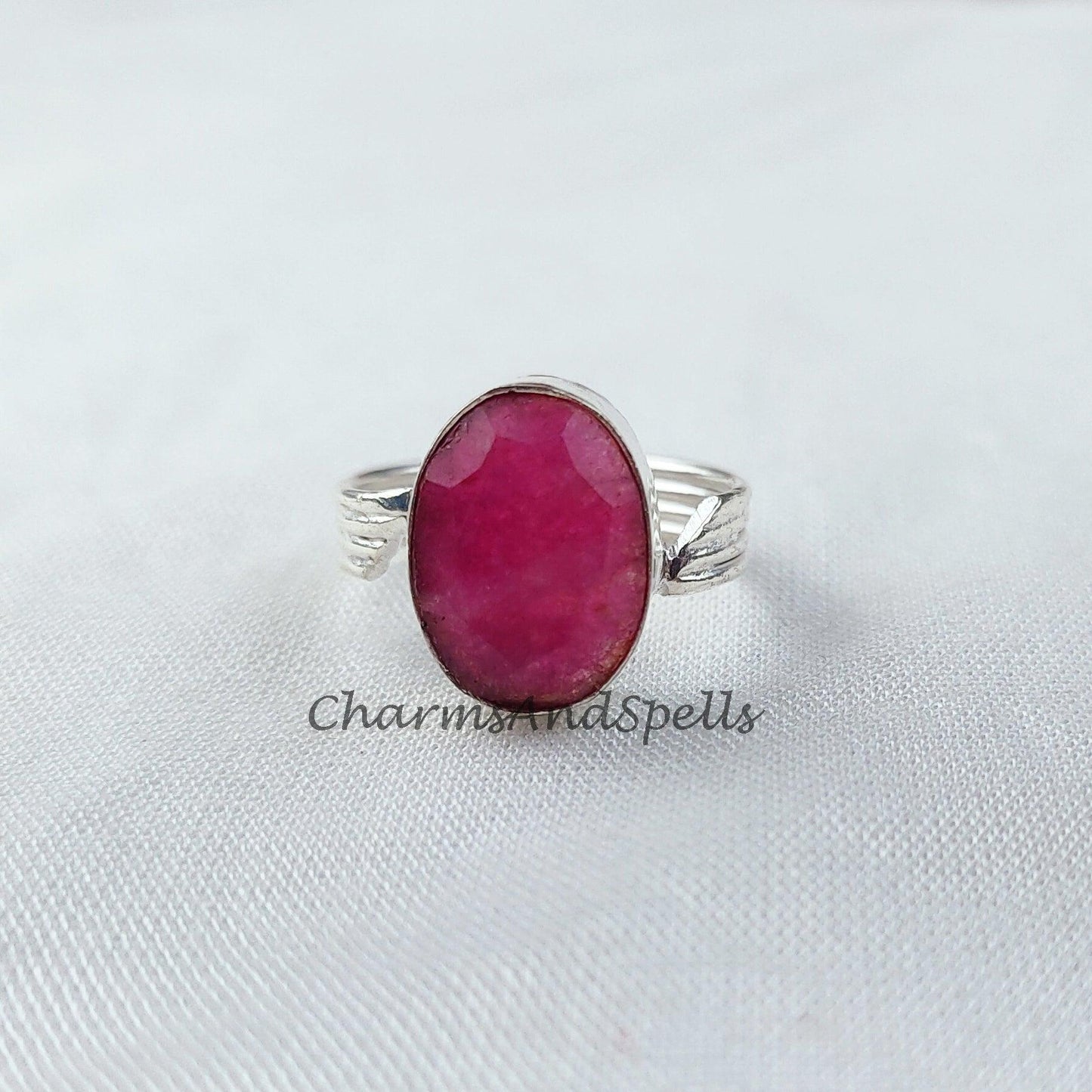 Ruby Ring, Pink Gemstone Ring, Statement Ring, Silver Plated Ring, Designer Ring, Women Ring, Handmade Ring, Bohemian Ring - Charms And Spells