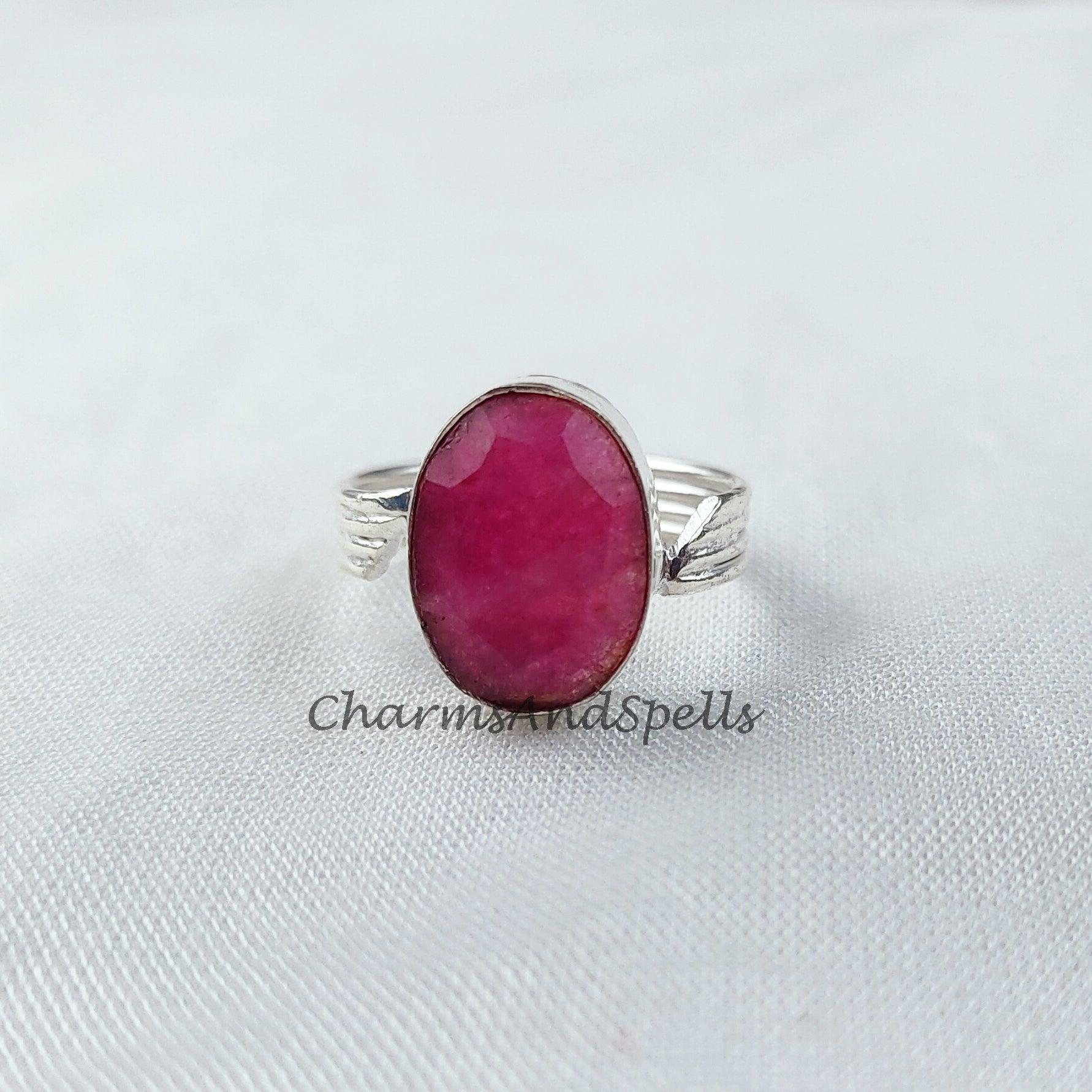 Ruby Ring, Pink Gemstone Ring, Statement Ring, Silver Plated Ring, Designer Ring, Women Ring, Handmade Ring, Bohemian Ring - Charms And Spells