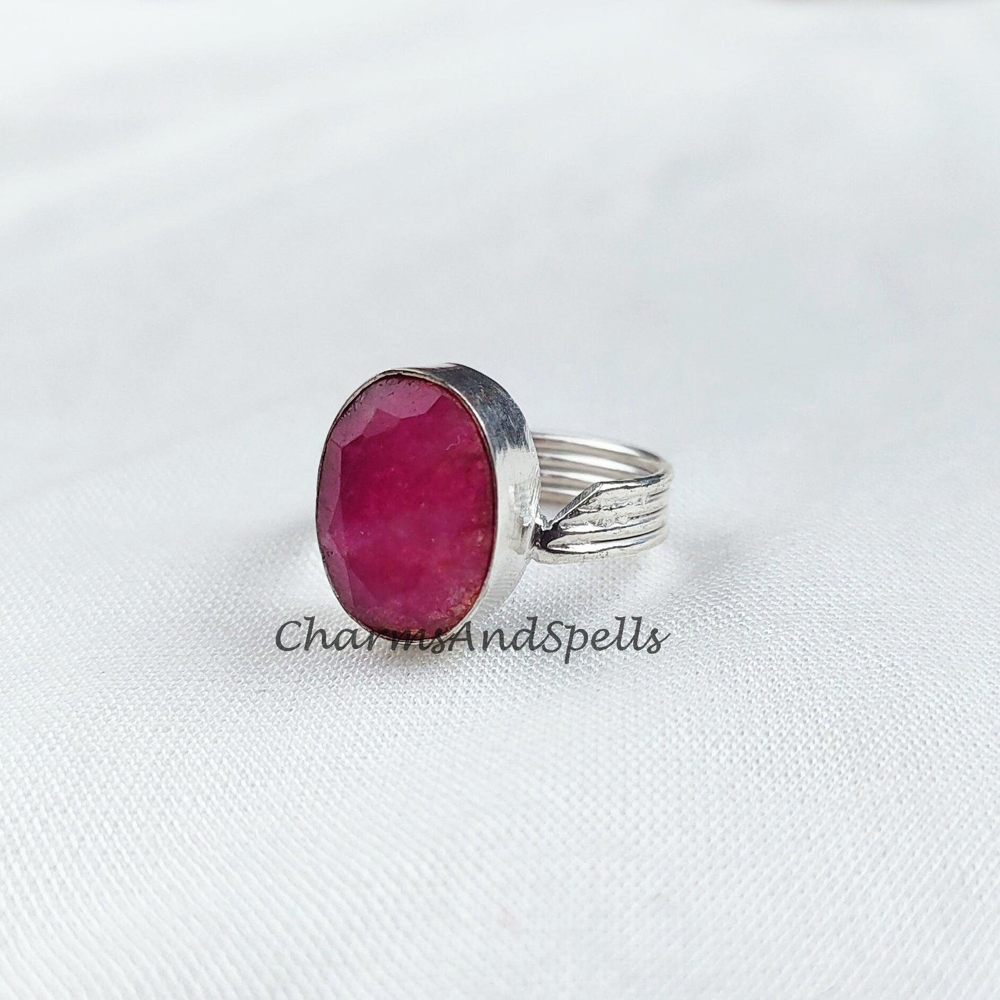 Ruby Ring, Pink Gemstone Ring, Statement Ring, Silver Plated Ring, Designer Ring, Women Ring, Handmade Ring, Bohemian Ring - Charms And Spells