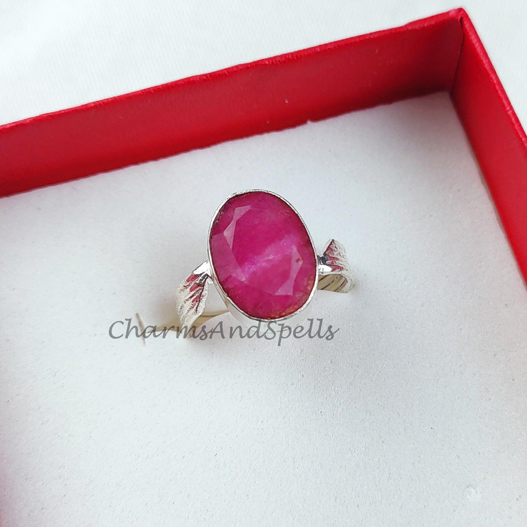 Ruby Ring, Pink Gemstone Ring, Statement Ring, Silver Plated Ring, Designer Ring, Women Ring, Handmade Ring, Bohemian Ring - Charms And Spells