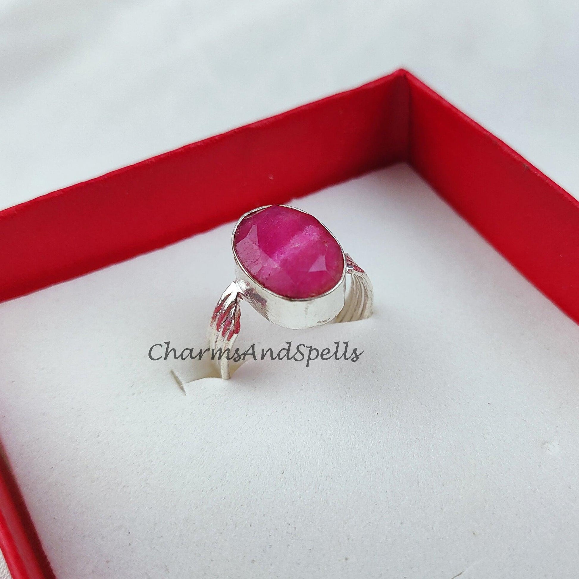 Ruby Ring, Pink Gemstone Ring, Statement Ring, Silver Plated Ring, Designer Ring, Women Ring, Handmade Ring, Bohemian Ring - Charms And Spells