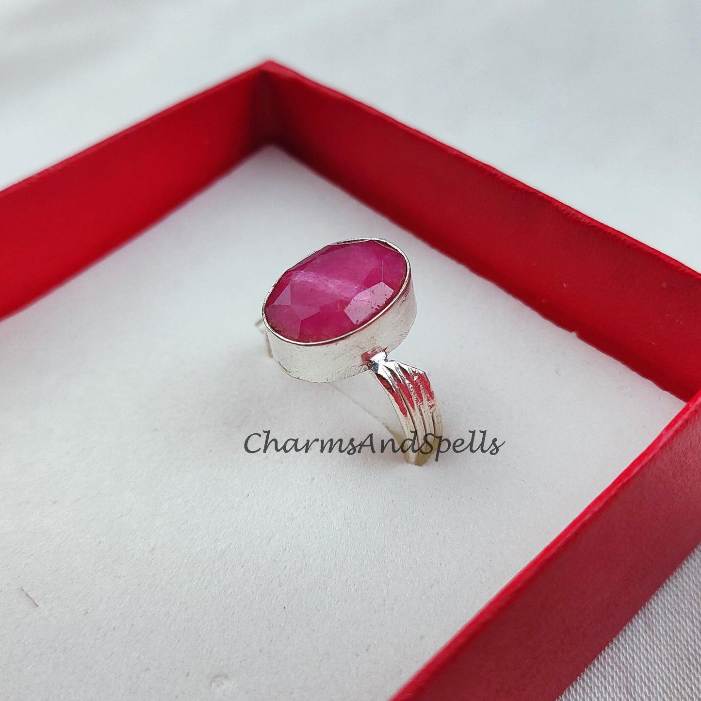 Ruby Ring, Pink Gemstone Ring, Statement Ring, Silver Plated Ring, Designer Ring, Women Ring, Handmade Ring, Bohemian Ring - Charms And Spells