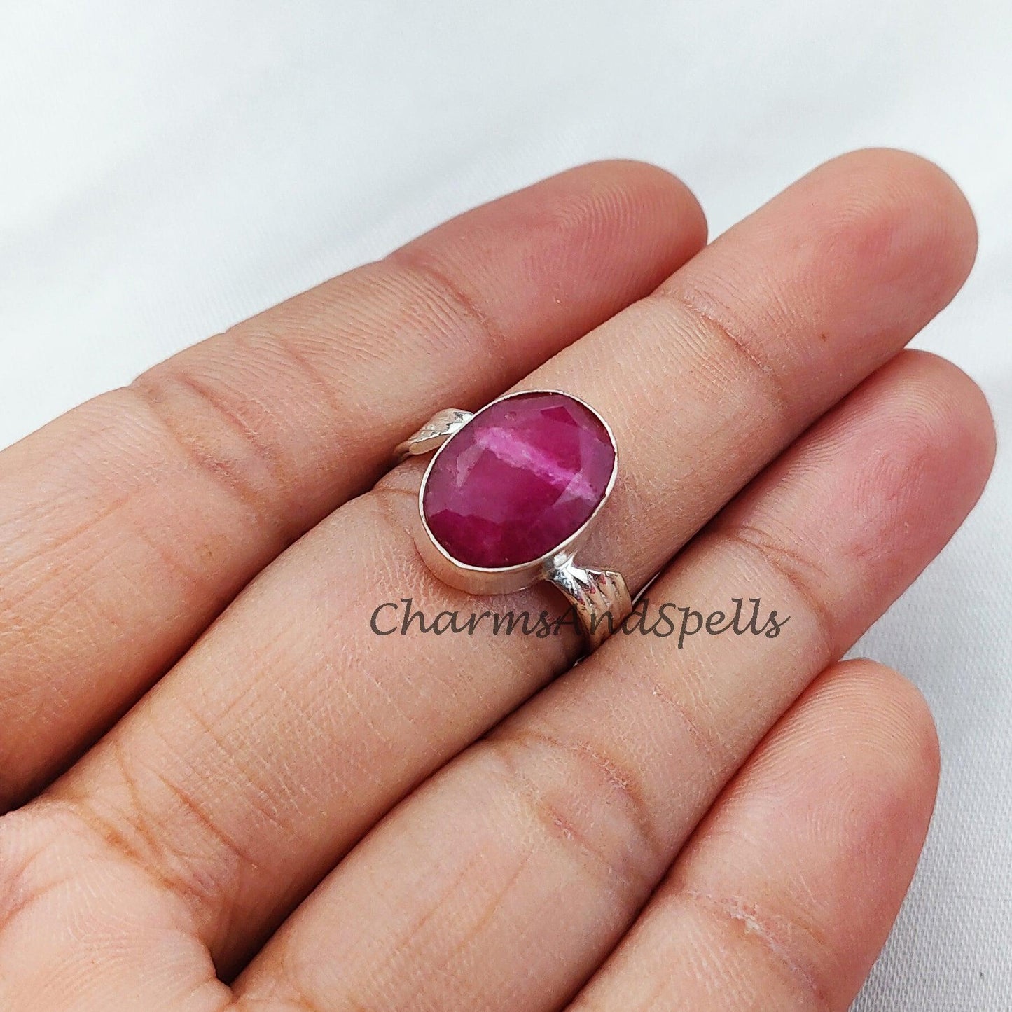 Ruby Ring, Pink Gemstone Ring, Statement Ring, Silver Plated Ring, Designer Ring, Women Ring, Handmade Ring, Bohemian Ring - Charms And Spells