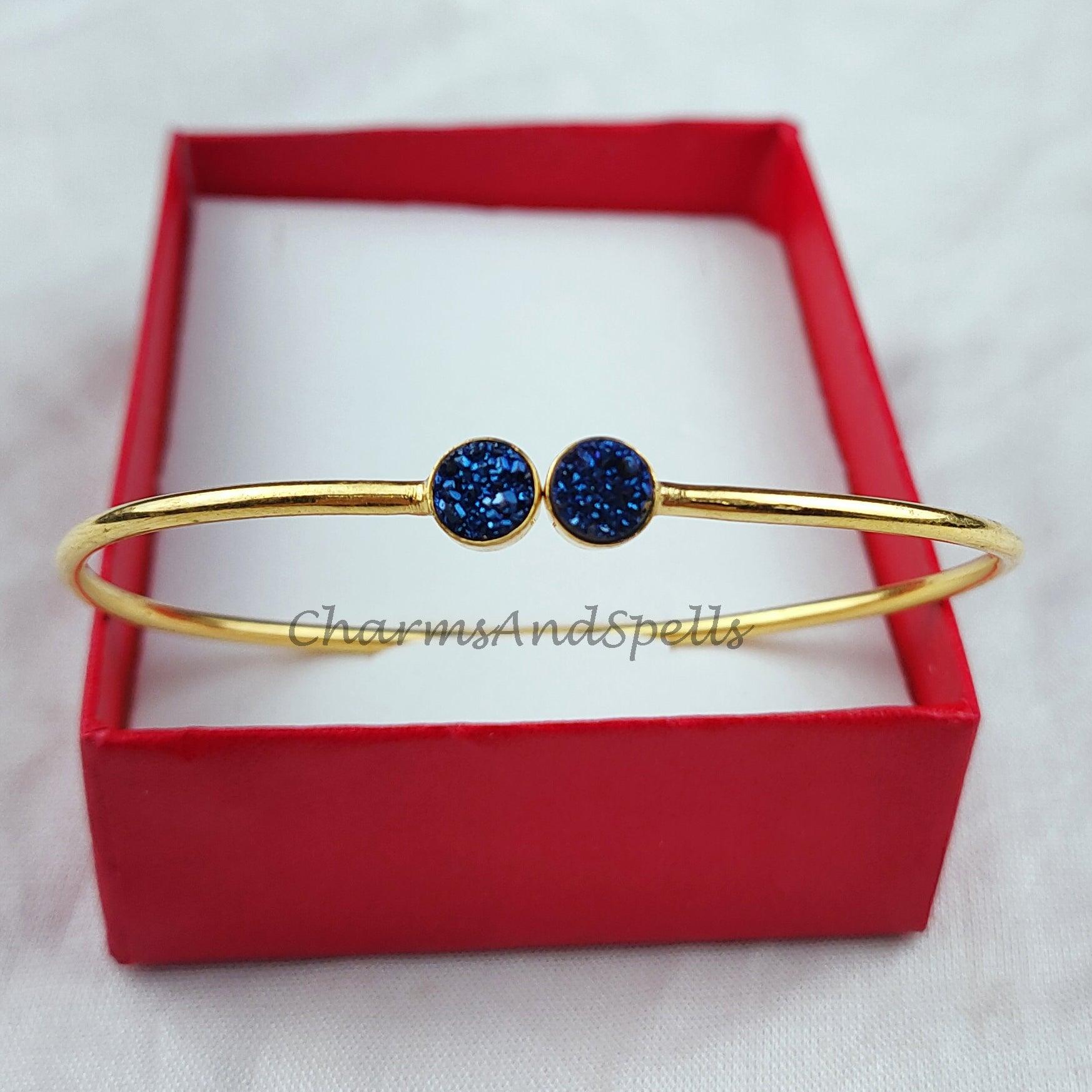 Druzy bangle, gold plated handmade bangle, blue druzy bangle, statement bangle, druzy jewelry, gift for mother - Charms And Spells