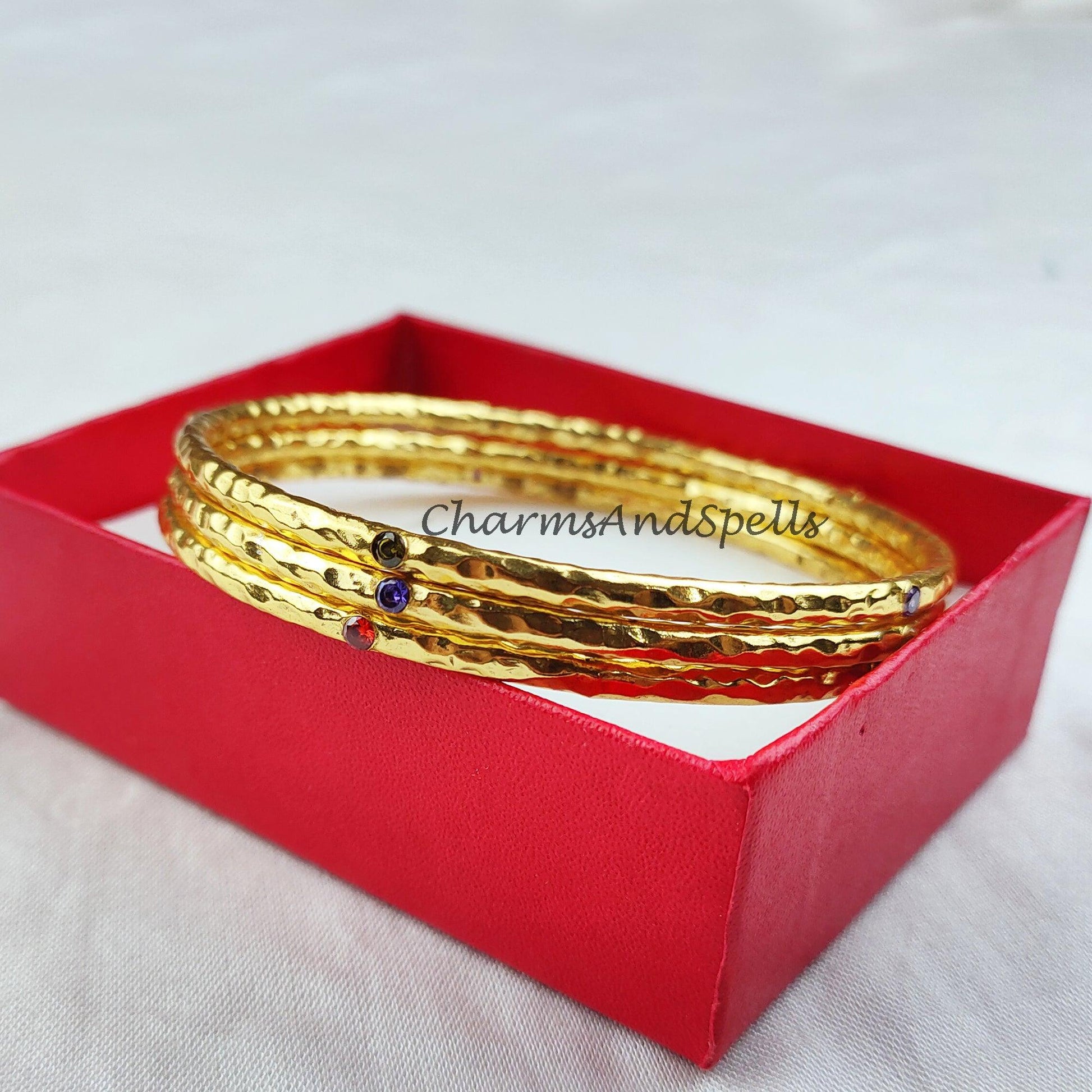 Multi gemstone bangle, gold plated bangle, birthday gift bangle, bohemian bangle, gift for her, imitation jewelry - Charms And Spells