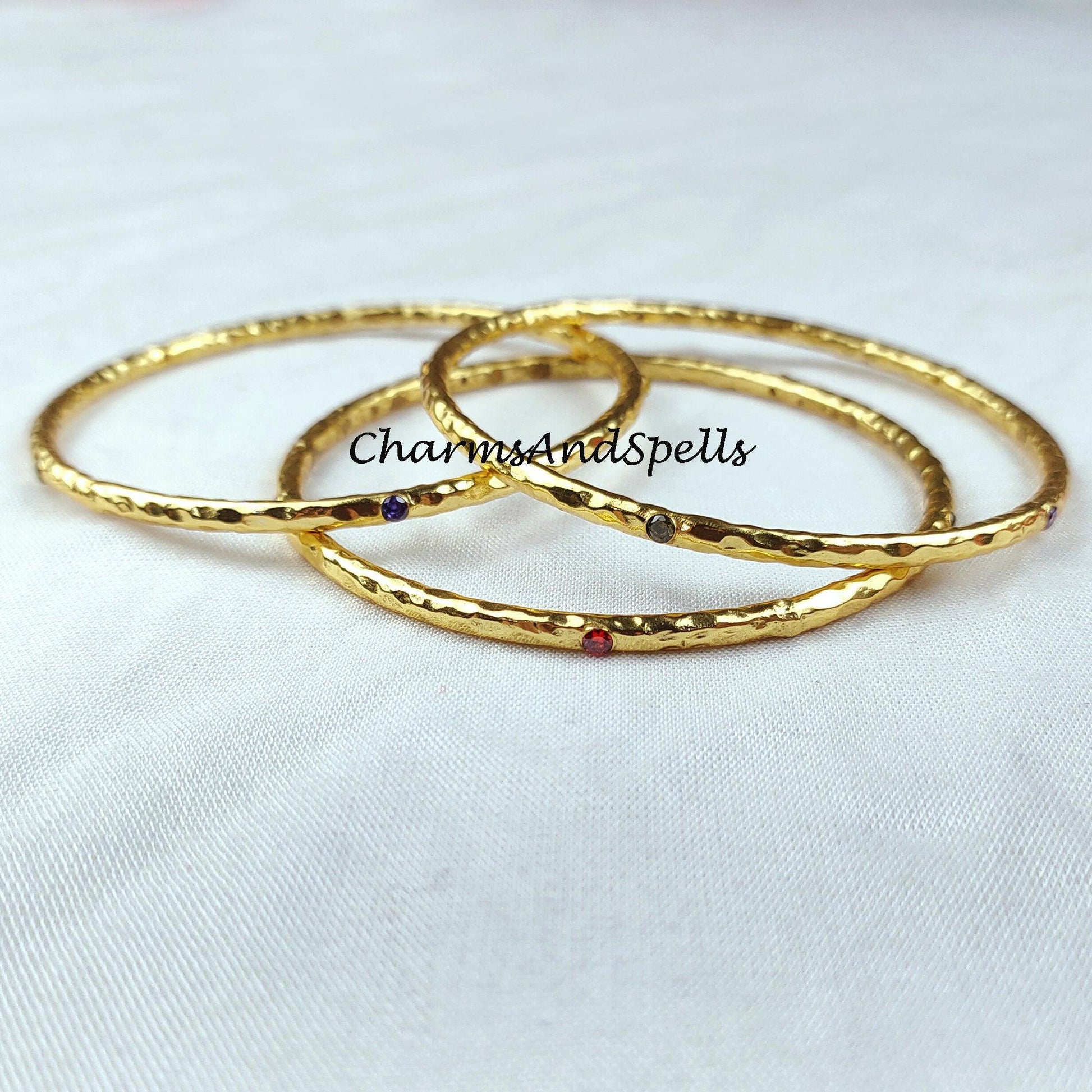 Multi gemstone bangle, gold plated bangle, birthday gift bangle, bohemian bangle, gift for her, imitation jewelry - Charms And Spells