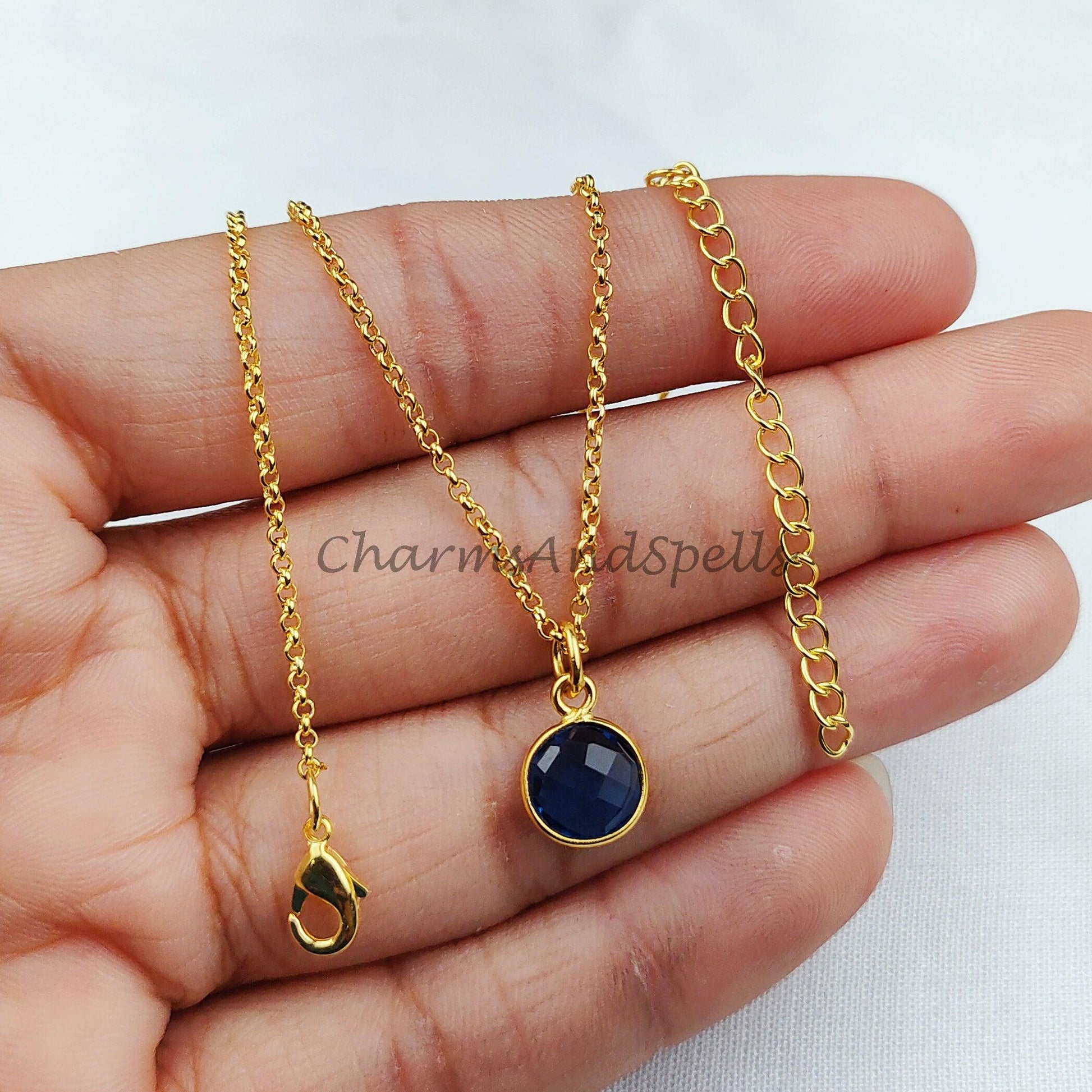 Minimalist Blue Sapphire Necklace, Dainty Gold Plated Necklace, Sapphire Pendant, September Birthstone Jewelry - Charms And Spells