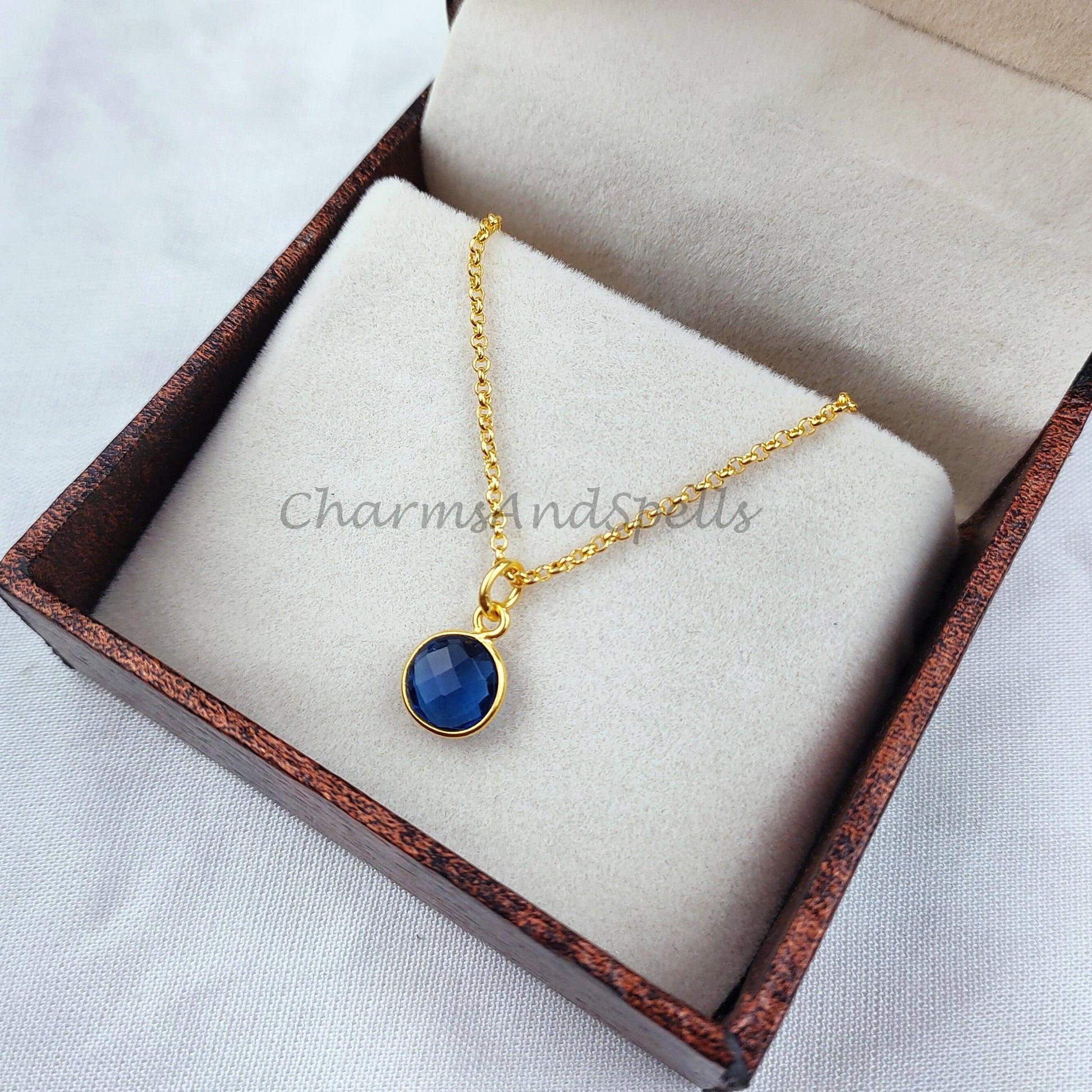 Minimalist Blue Sapphire Necklace, Dainty Gold Plated Necklace, Sapphire Pendant, September Birthstone Jewelry - Charms And Spells