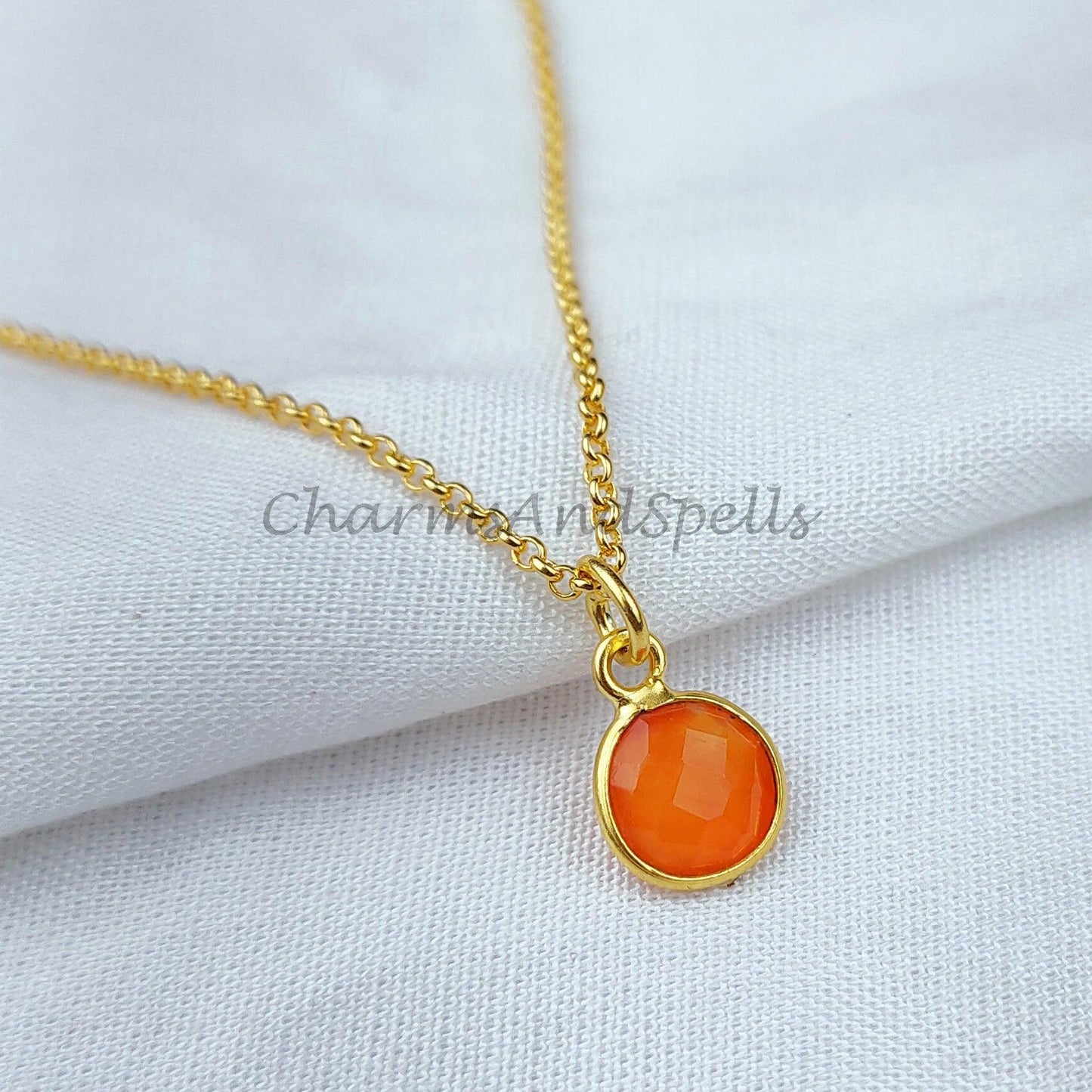 Carnelian necklace, Healing Pendant, Gold Plated Necklace, Handmade Jewelry, Gift For Her, Small Necklace, Carnelian Jewelry - Charms And Spells