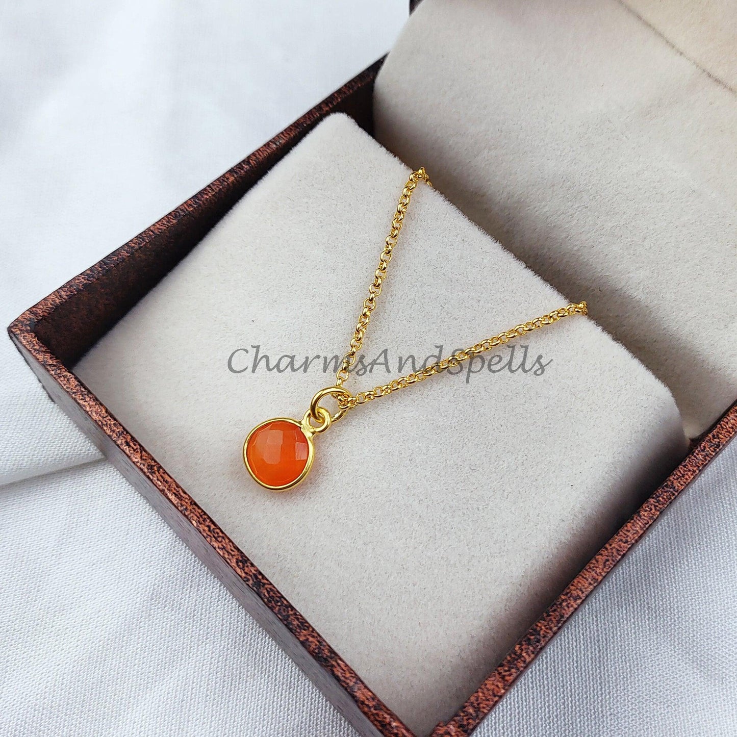 Carnelian necklace, Healing Pendant, Gold Plated Necklace, Handmade Jewelry, Gift For Her, Small Necklace, Carnelian Jewelry - Charms And Spells