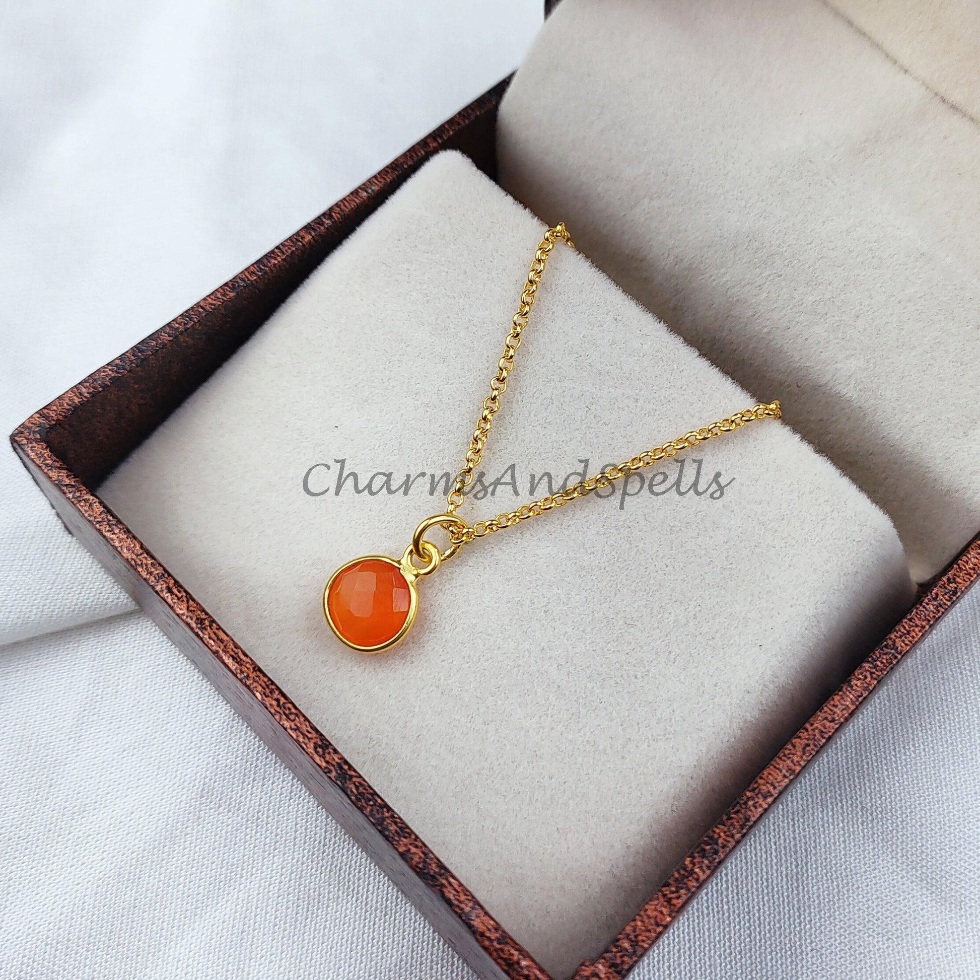 Carnelian necklace, Healing Pendant, Gold Plated Necklace, Handmade Jewelry, Gift For Her, Small Necklace, Carnelian Jewelry - Charms And Spells