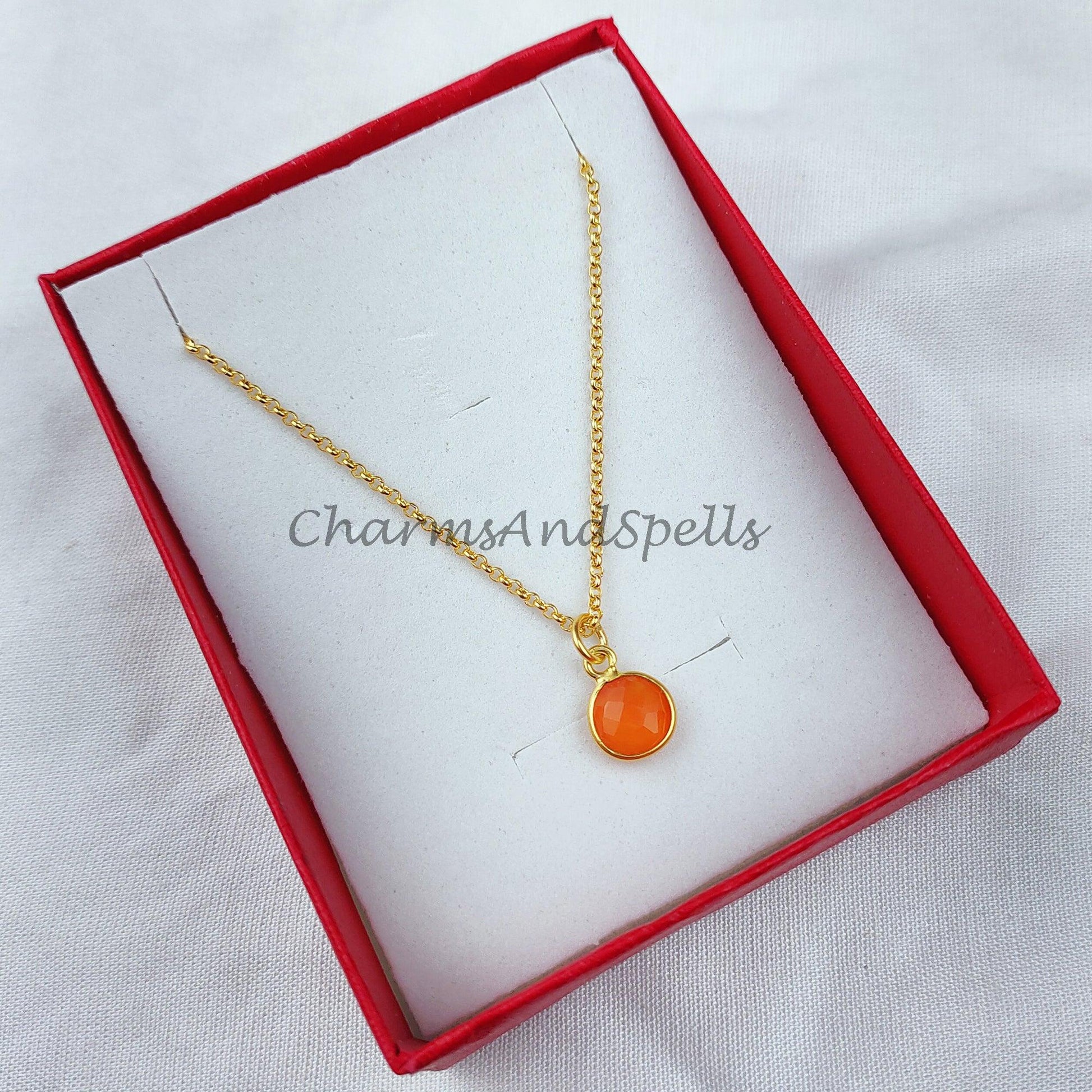 Carnelian necklace, Healing Pendant, Gold Plated Necklace, Handmade Jewelry, Gift For Her, Small Necklace, Carnelian Jewelry - Charms And Spells