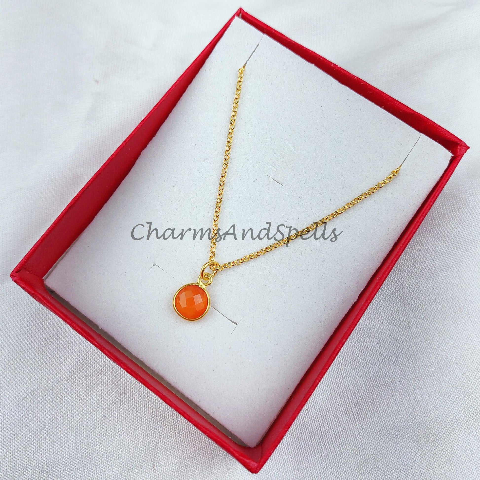 Carnelian necklace, Healing Pendant, Gold Plated Necklace, Handmade Jewelry, Gift For Her, Small Necklace, Carnelian Jewelry - Charms And Spells