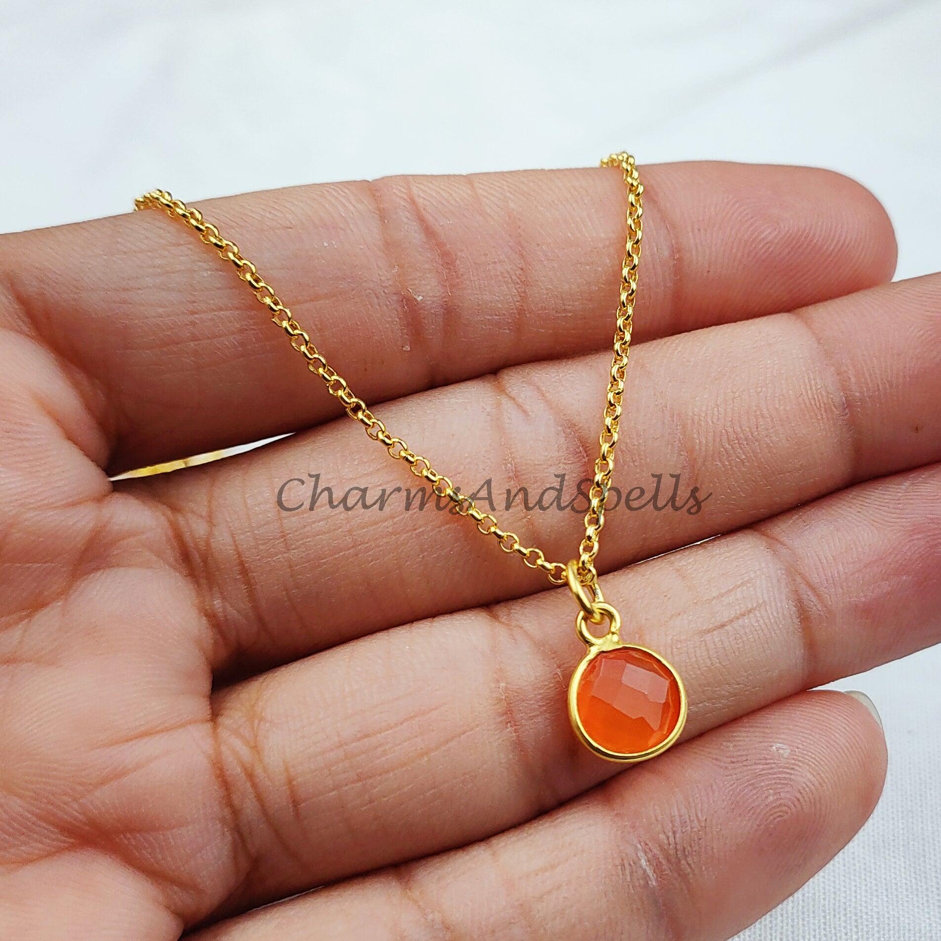 Carnelian necklace, Healing Pendant, Gold Plated Necklace, Handmade Jewelry, Gift For Her, Small Necklace, Carnelian Jewelry - Charms And Spells