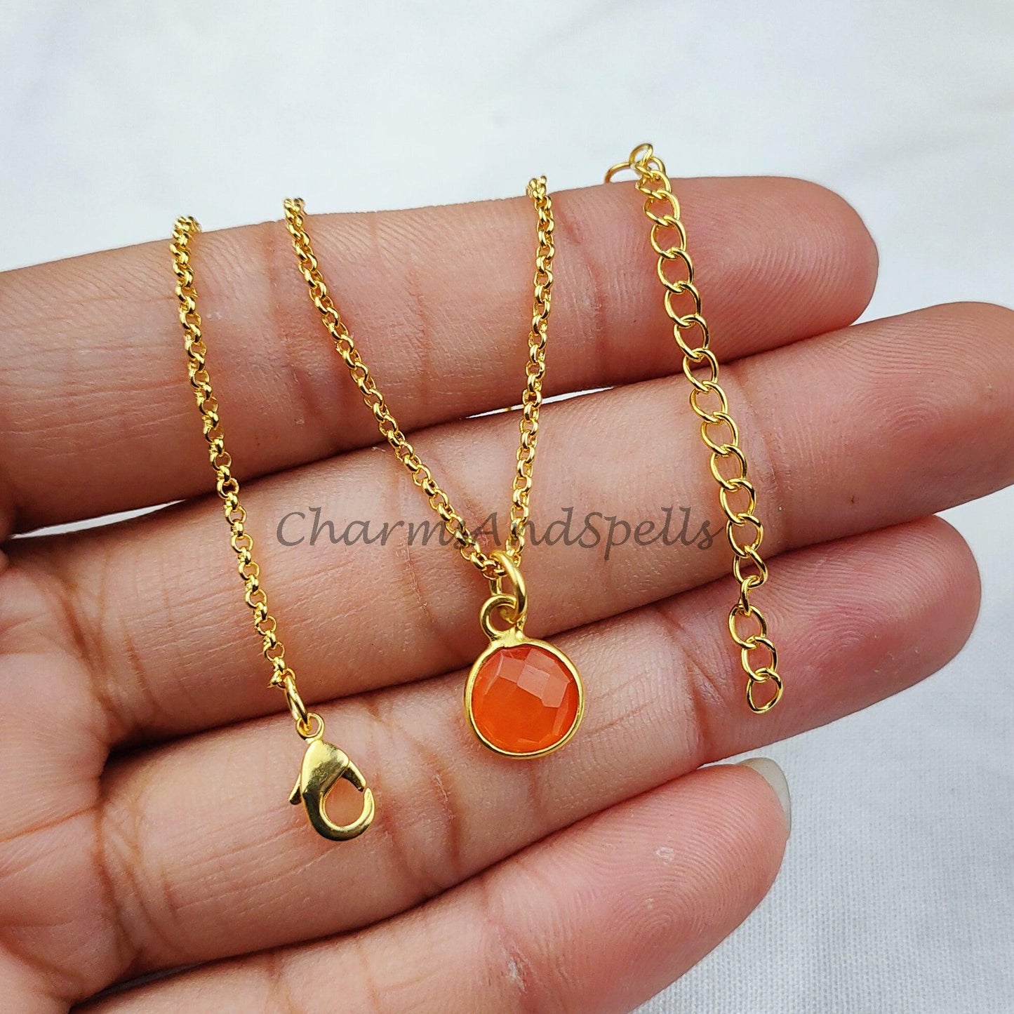 Carnelian necklace, Healing Pendant, Gold Plated Necklace, Handmade Jewelry, Gift For Her, Small Necklace, Carnelian Jewelry - Charms And Spells