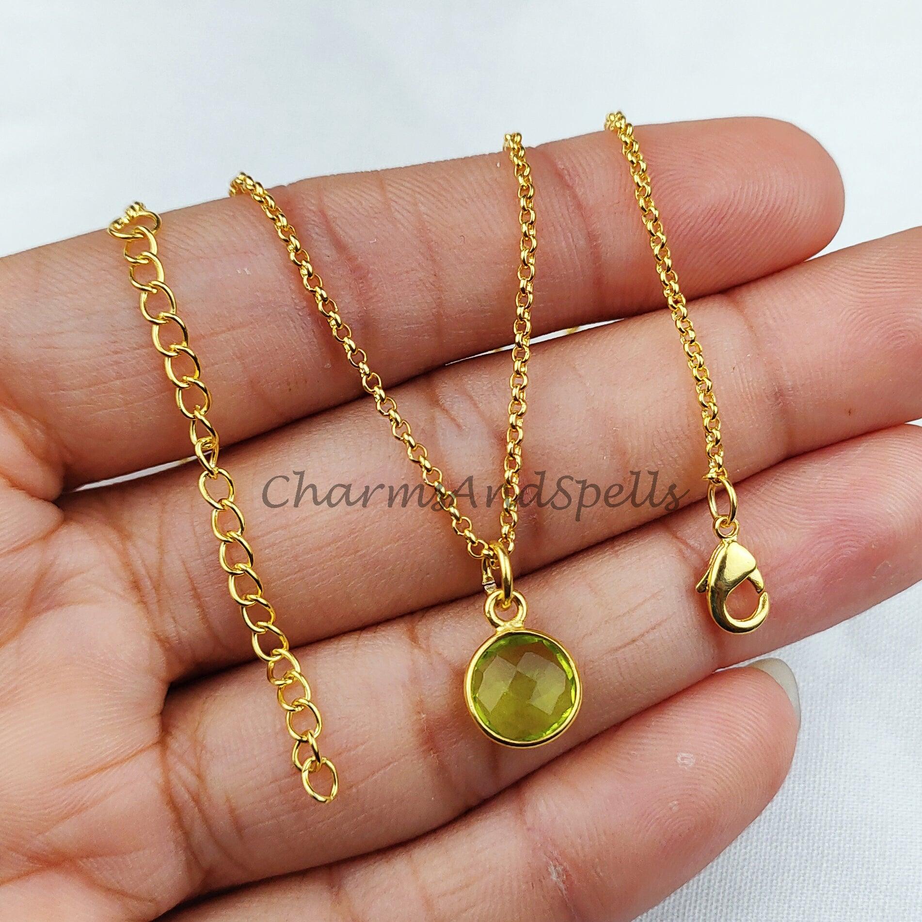 Peridot Necklace, 18K Gold Plated Jewelry, Wife Gift, Personalized Round Necklace, August Birthstone Necklace, Bridesmaid Jewelry - Charms And Spells