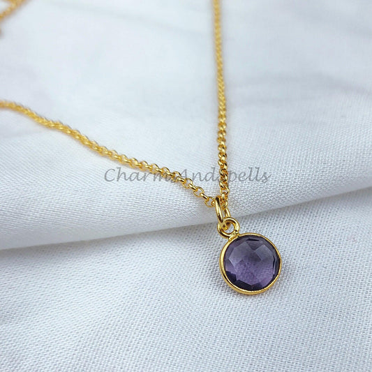 Amethyst Necklace, Dainty Gold Plated Necklace, Purple Crystal Necklace, Minimalist Necklace, Amethyst Stone Choker - Charms And Spells