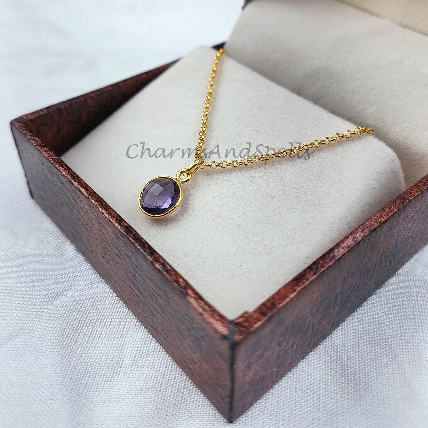 Amethyst Necklace, Dainty Gold Plated Necklace, Purple Crystal Necklace, Minimalist Necklace, Amethyst Stone Choker - Charms And Spells