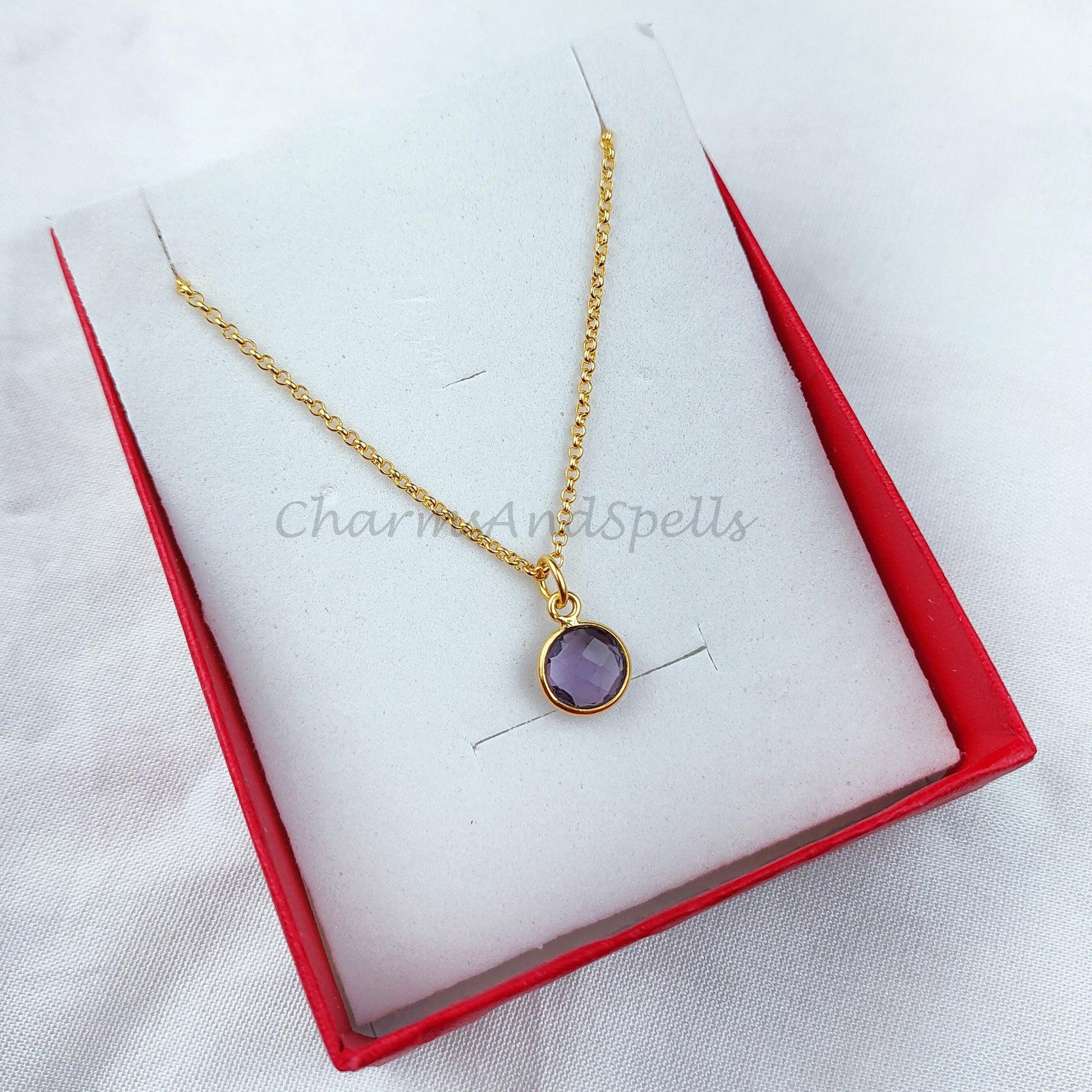 Amethyst Necklace, Dainty Gold Plated Necklace, Purple Crystal Necklace, Minimalist Necklace, Amethyst Stone Choker - Charms And Spells