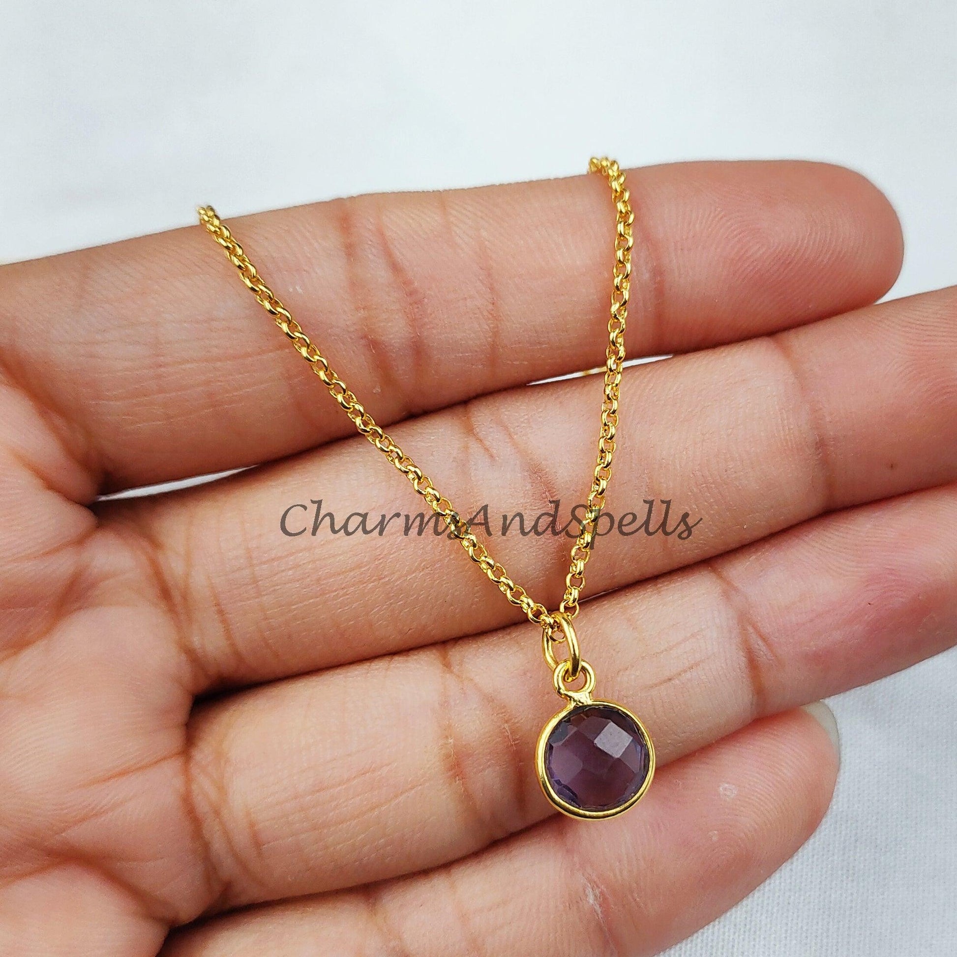 Amethyst Necklace, Dainty Gold Plated Necklace, Purple Crystal Necklace, Minimalist Necklace, Amethyst Stone Choker - Charms And Spells