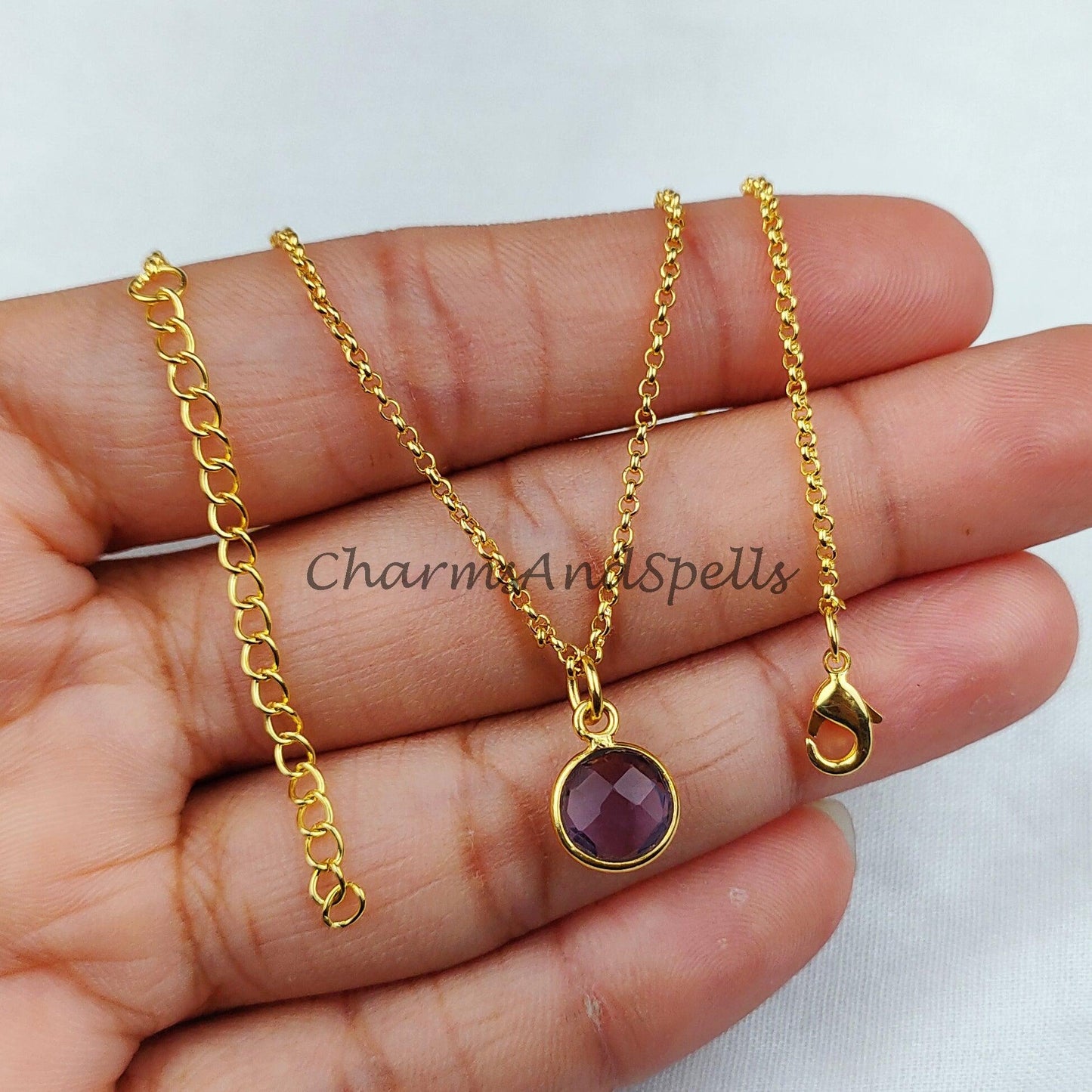 Amethyst Necklace, Dainty Gold Plated Necklace, Purple Crystal Necklace, Minimalist Necklace, Amethyst Stone Choker - Charms And Spells