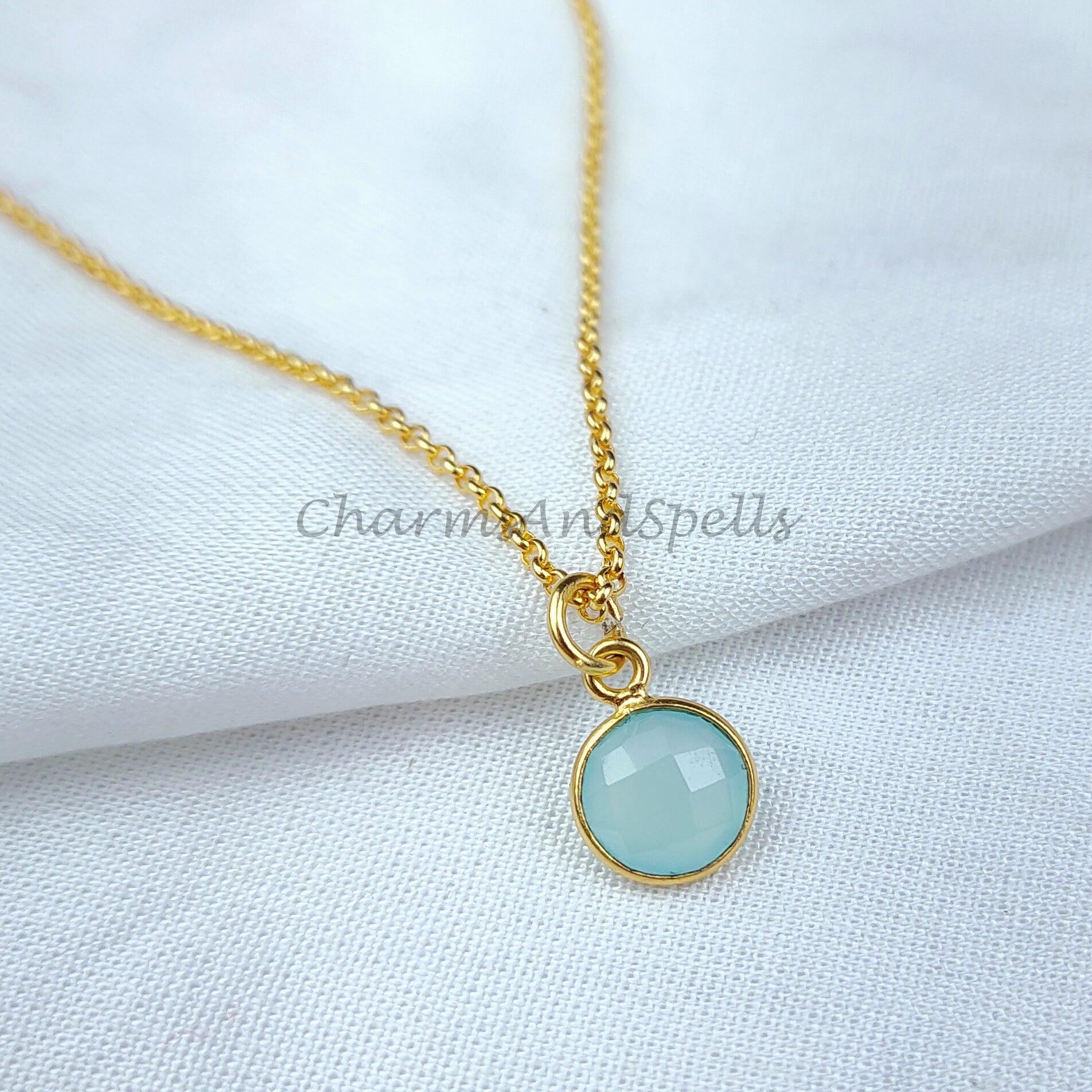 Dainty Chalcedony Charm Necklace, Sterling Silver Plated Chain Necklace, Gemstone Necklace, Minimalist Jewelry for Women - Charms And Spells