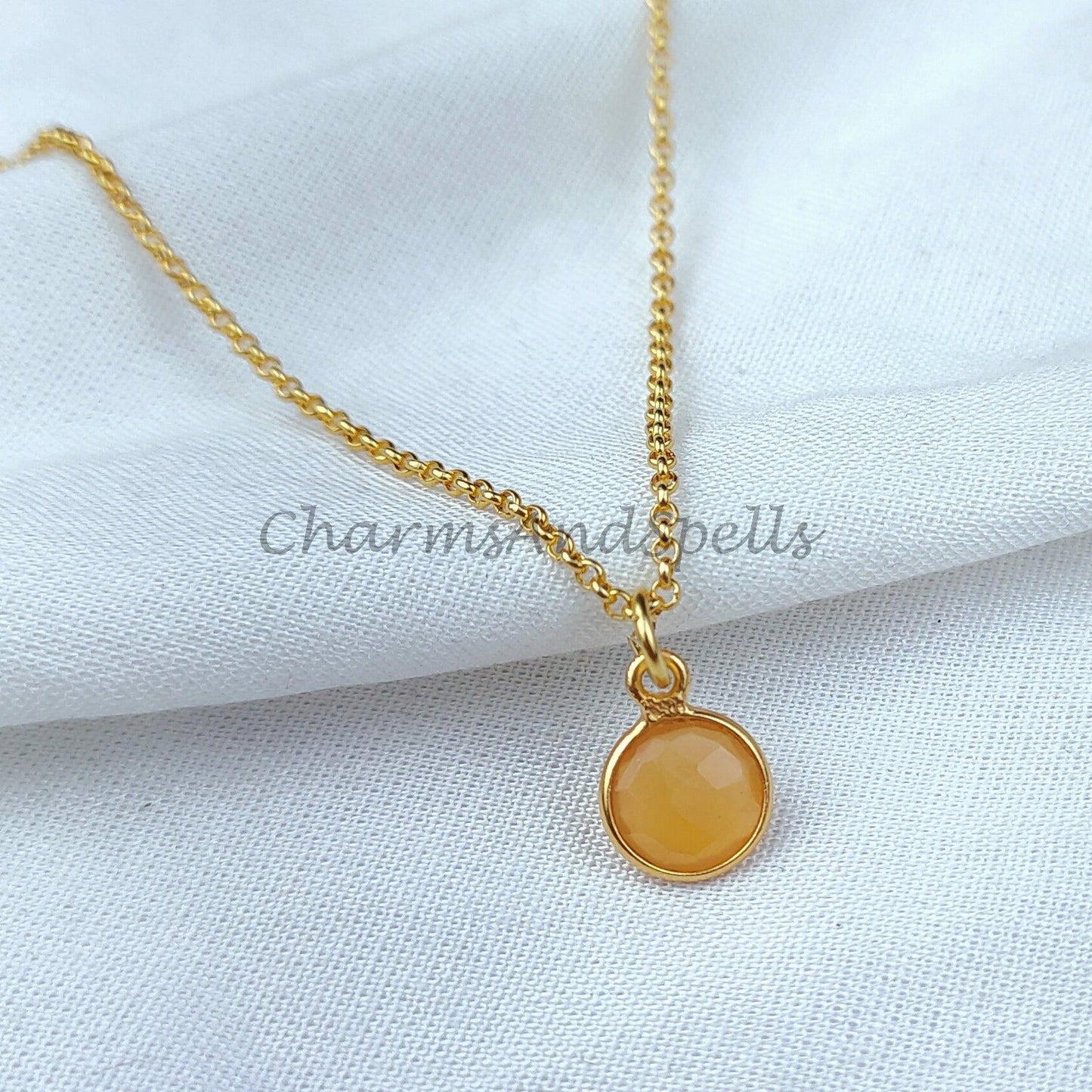 Yellow Onyx Necklace, Yellow Necklace, Mustard Necklace, Bridesmaid Gift, Gemstone Necklace ,14k Gold Plated Necklace - Charms And Spells