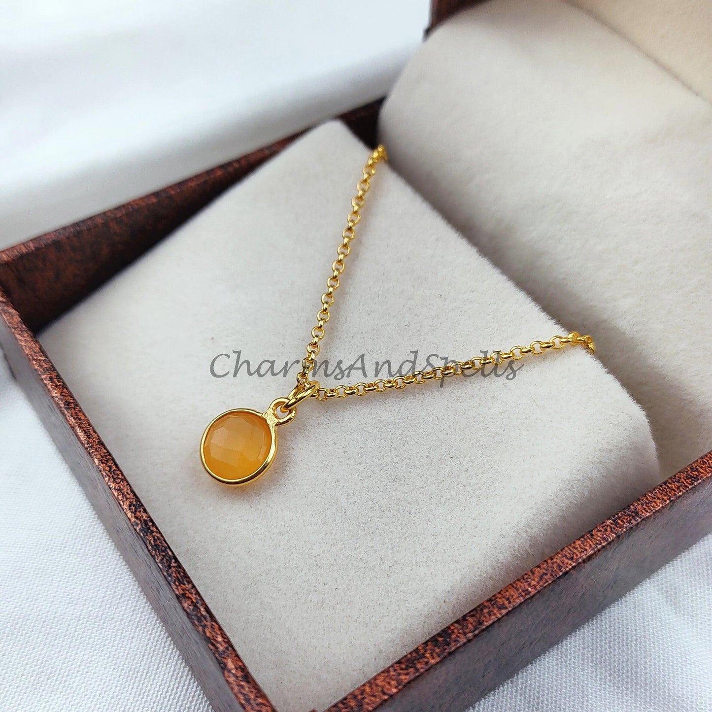 Yellow Onyx Necklace, Yellow Necklace, Mustard Necklace, Bridesmaid Gift, Gemstone Necklace ,14k Gold Plated Necklace - Charms And Spells