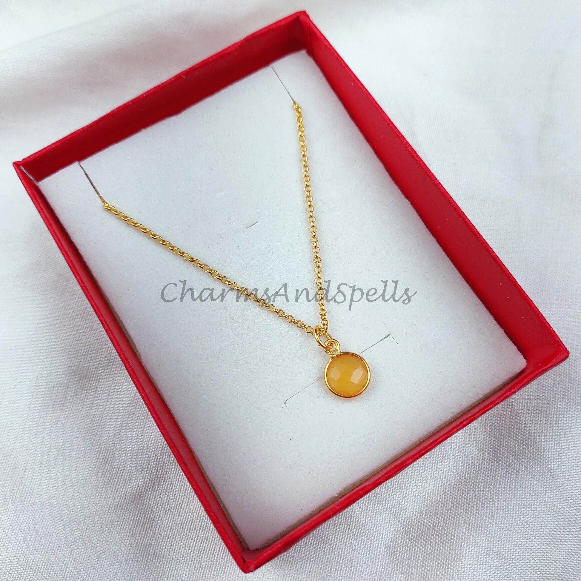 Yellow Onyx Necklace, Yellow Necklace, Mustard Necklace, Bridesmaid Gift, Gemstone Necklace ,14k Gold Plated Necklace - Charms And Spells