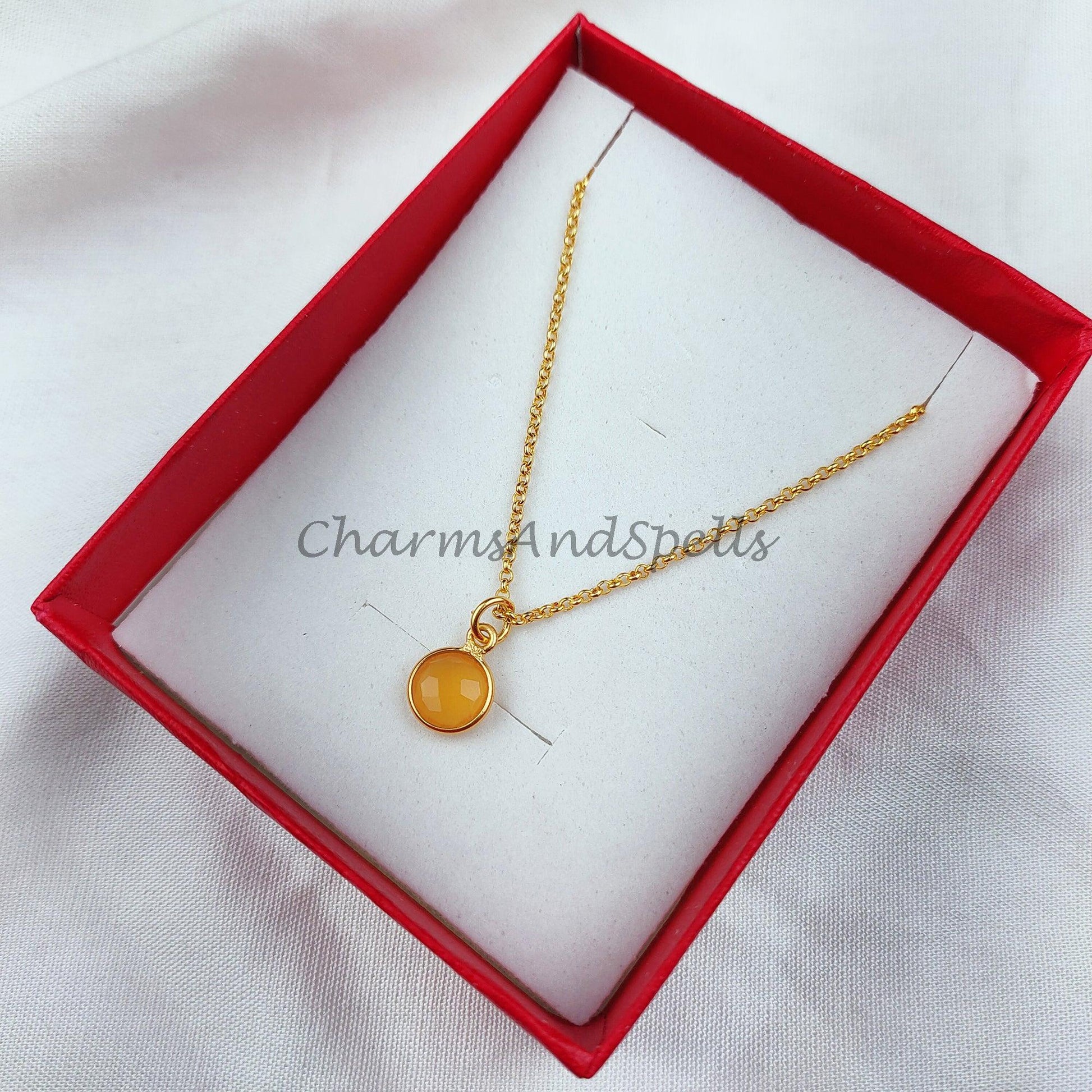 Yellow Onyx Necklace, Yellow Necklace, Mustard Necklace, Bridesmaid Gift, Gemstone Necklace ,14k Gold Plated Necklace - Charms And Spells