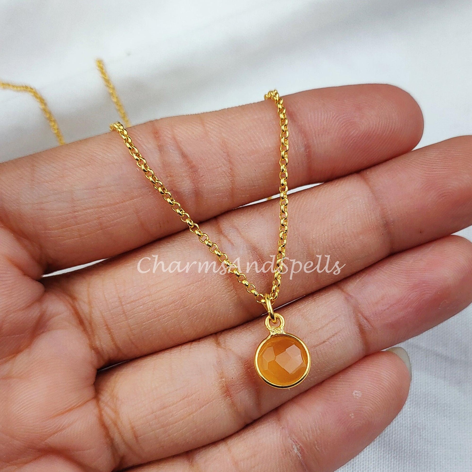 Yellow Onyx Necklace, Yellow Necklace, Mustard Necklace, Bridesmaid Gift, Gemstone Necklace ,14k Gold Plated Necklace - Charms And Spells