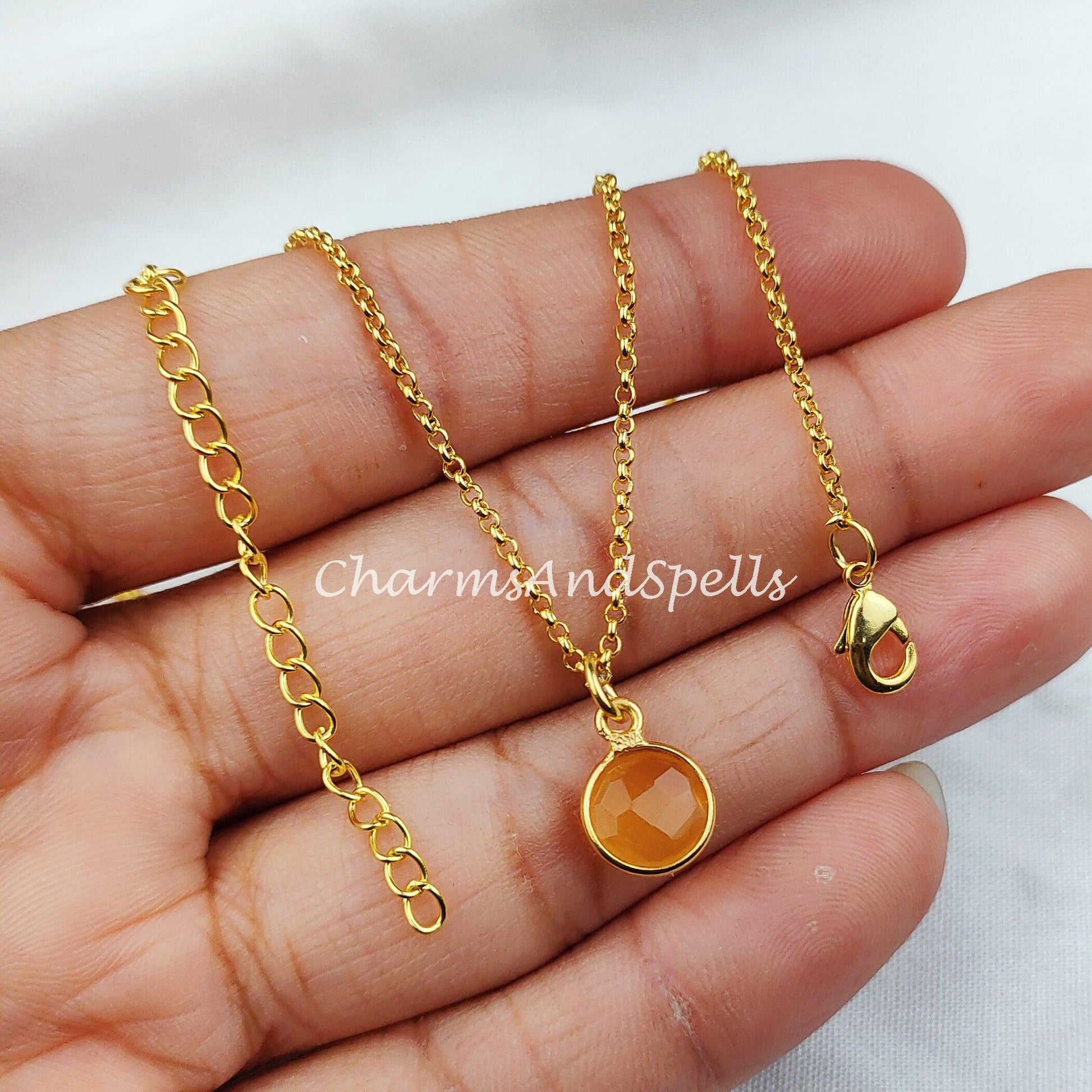 Yellow Onyx Necklace, Yellow Necklace, Mustard Necklace, Bridesmaid Gift, Gemstone Necklace ,14k Gold Plated Necklace - Charms And Spells