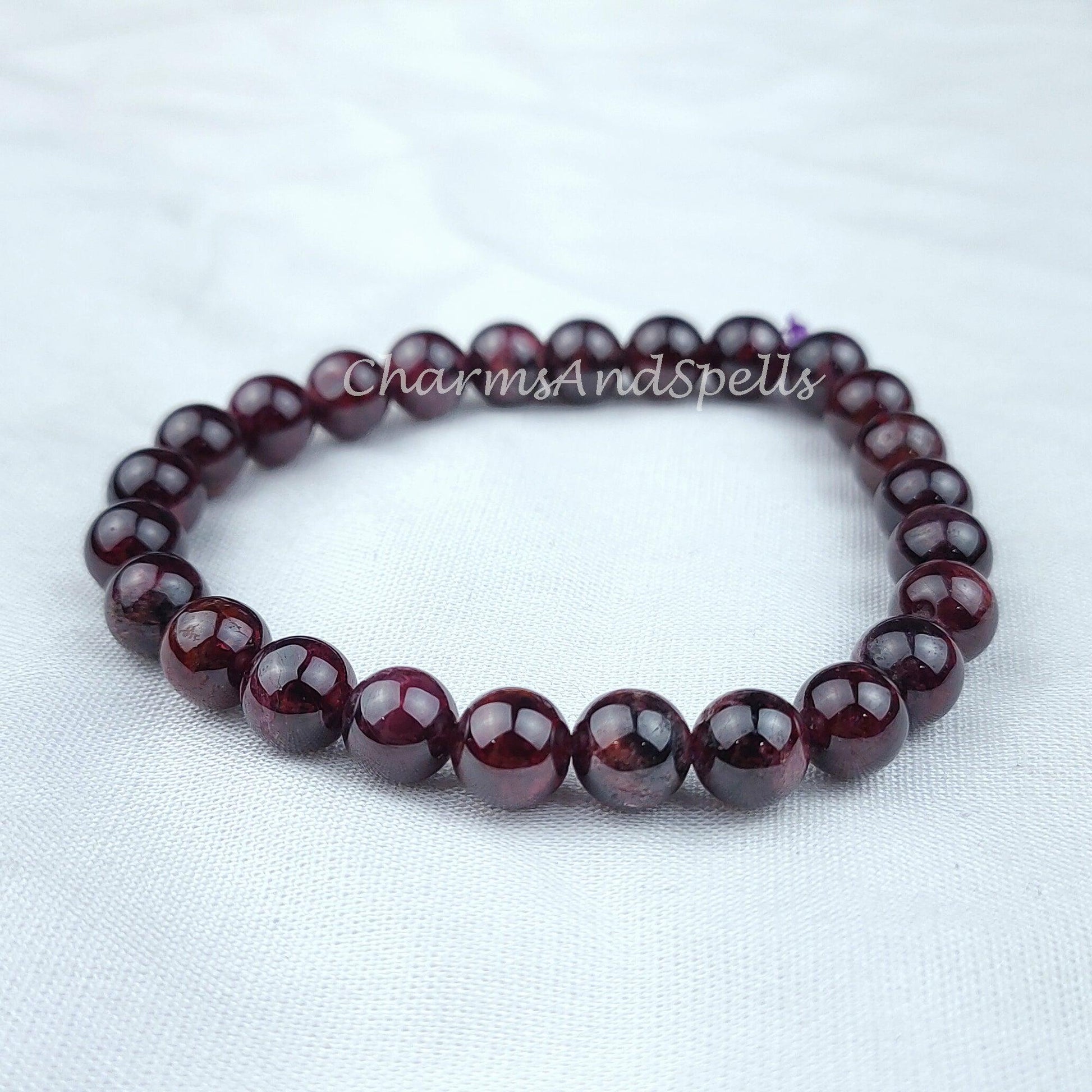 Natural Garnet Bracelet, Red Gemstone Bracelet, Hyderabadi Garnet Bracelet, Healing Crystals, Stones Gemstone Beaded Bracelet - Charms And Spells