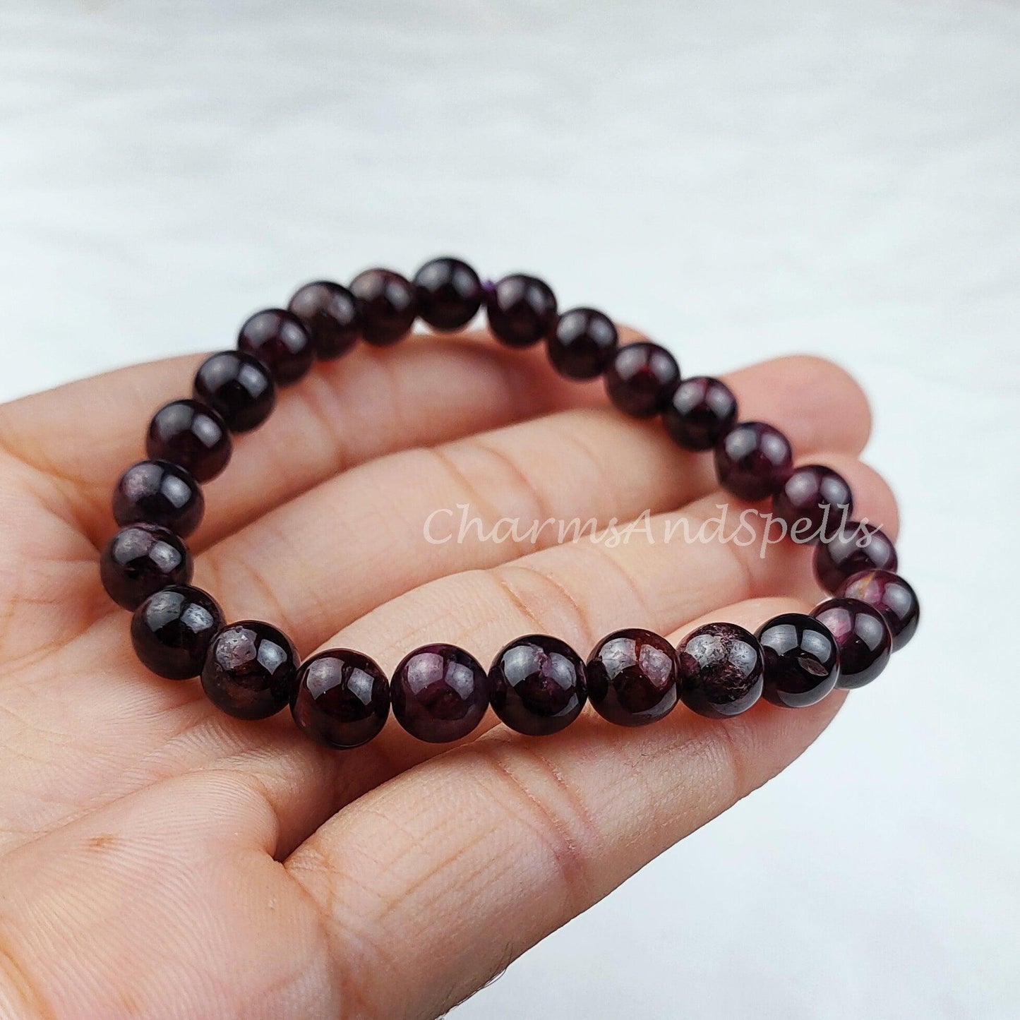 Natural Garnet Bracelet, Red Gemstone Bracelet, Hyderabadi Garnet Bracelet, Healing Crystals, Stones Gemstone Beaded Bracelet - Charms And Spells