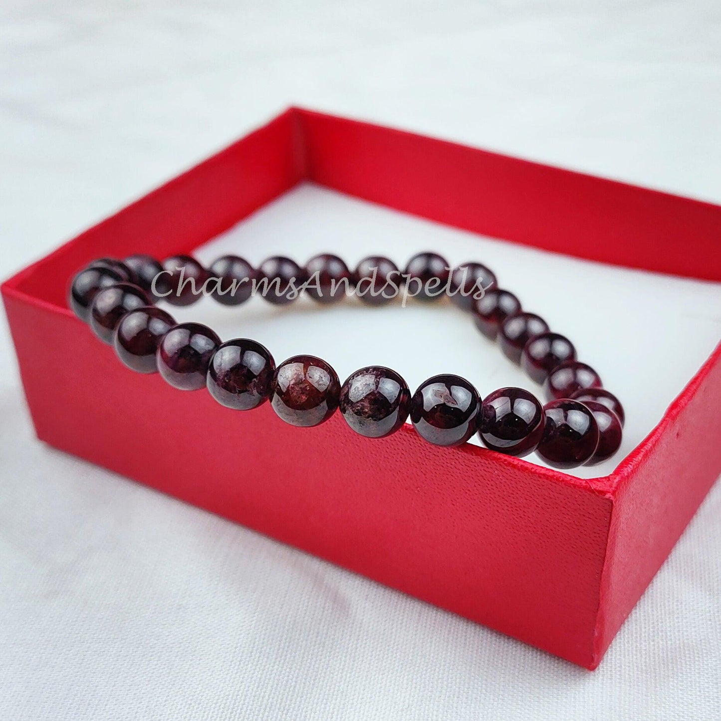 Natural Garnet Bracelet, Red Gemstone Bracelet, Hyderabadi Garnet Bracelet, Healing Crystals, Stones Gemstone Beaded Bracelet - Charms And Spells