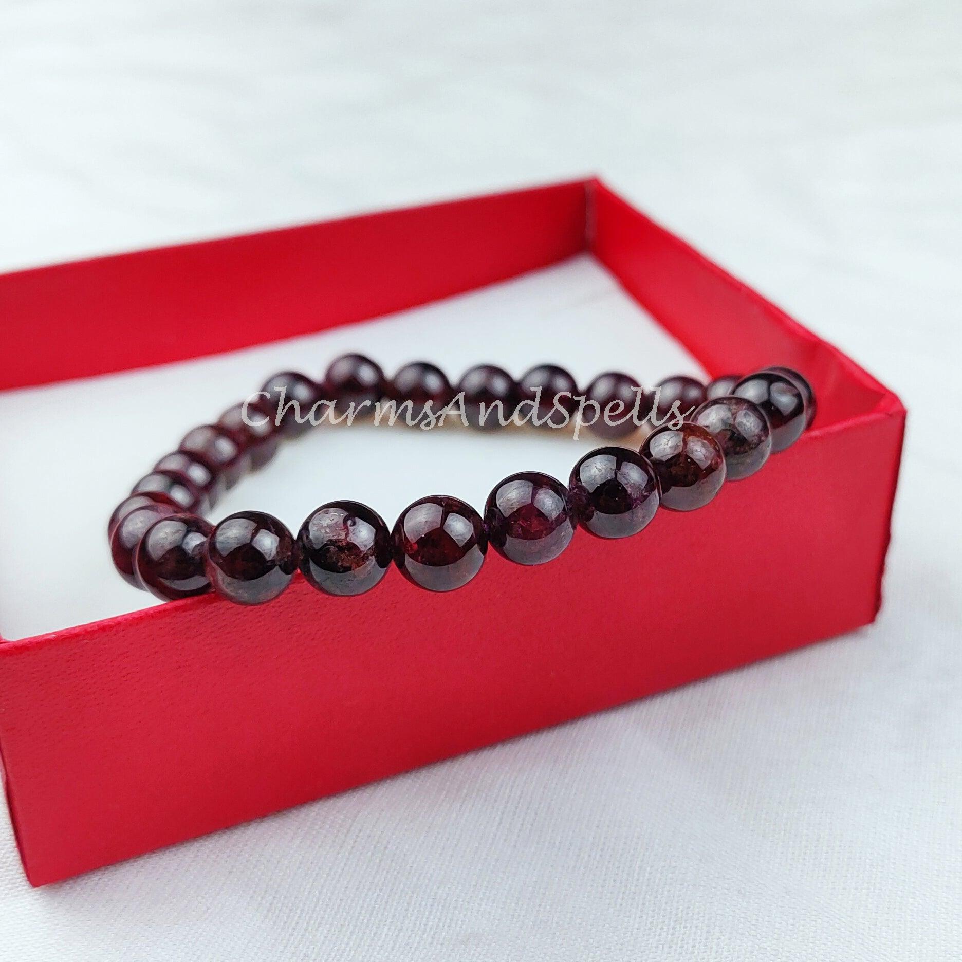 Natural Garnet Bracelet, Red Gemstone Bracelet, Hyderabadi Garnet Bracelet, Healing Crystals, Stones Gemstone Beaded Bracelet - Charms And Spells