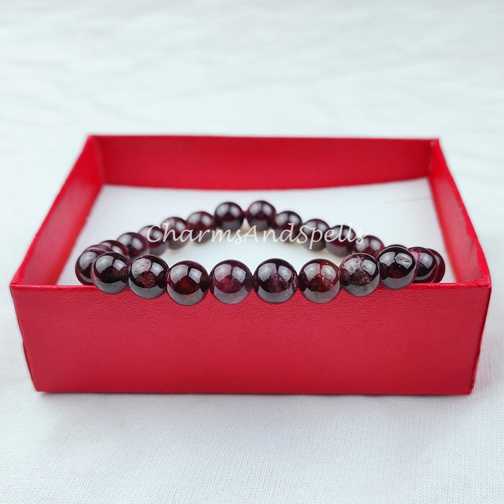 Natural Garnet Bracelet, Red Gemstone Bracelet, Hyderabadi Garnet Bracelet, Healing Crystals, Stones Gemstone Beaded Bracelet - Charms And Spells