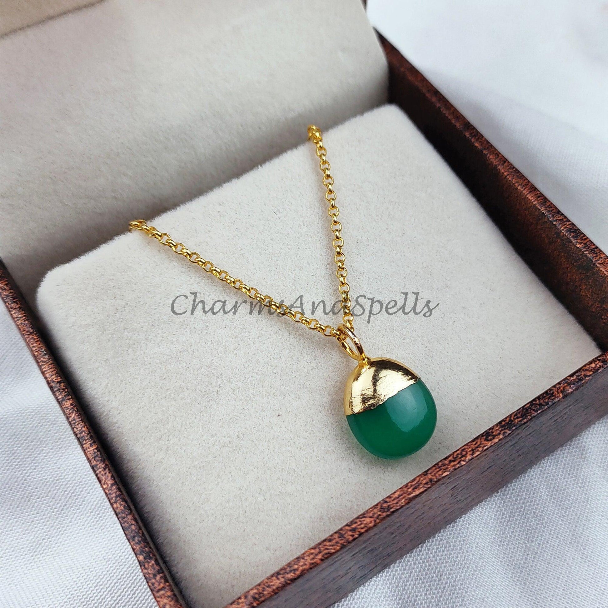 Green Onyx Necklace, Green onyx necklaces on 14k dainty gold plated chain, Natural green onyx, Elegant necklaces, Jewelry gift for her - Charms And Spells