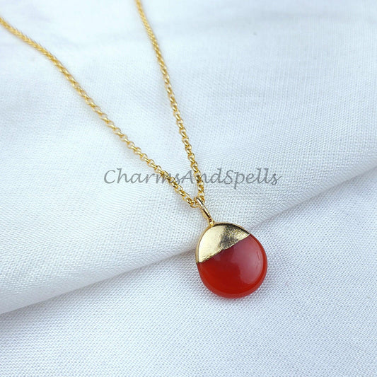 Beautiful Oval Red Onyx Pendant, Electroplated Gold Plated Necklace, Gemstone Jewelry, Birthday Gift, Handmade jewelry - Charms And Spells