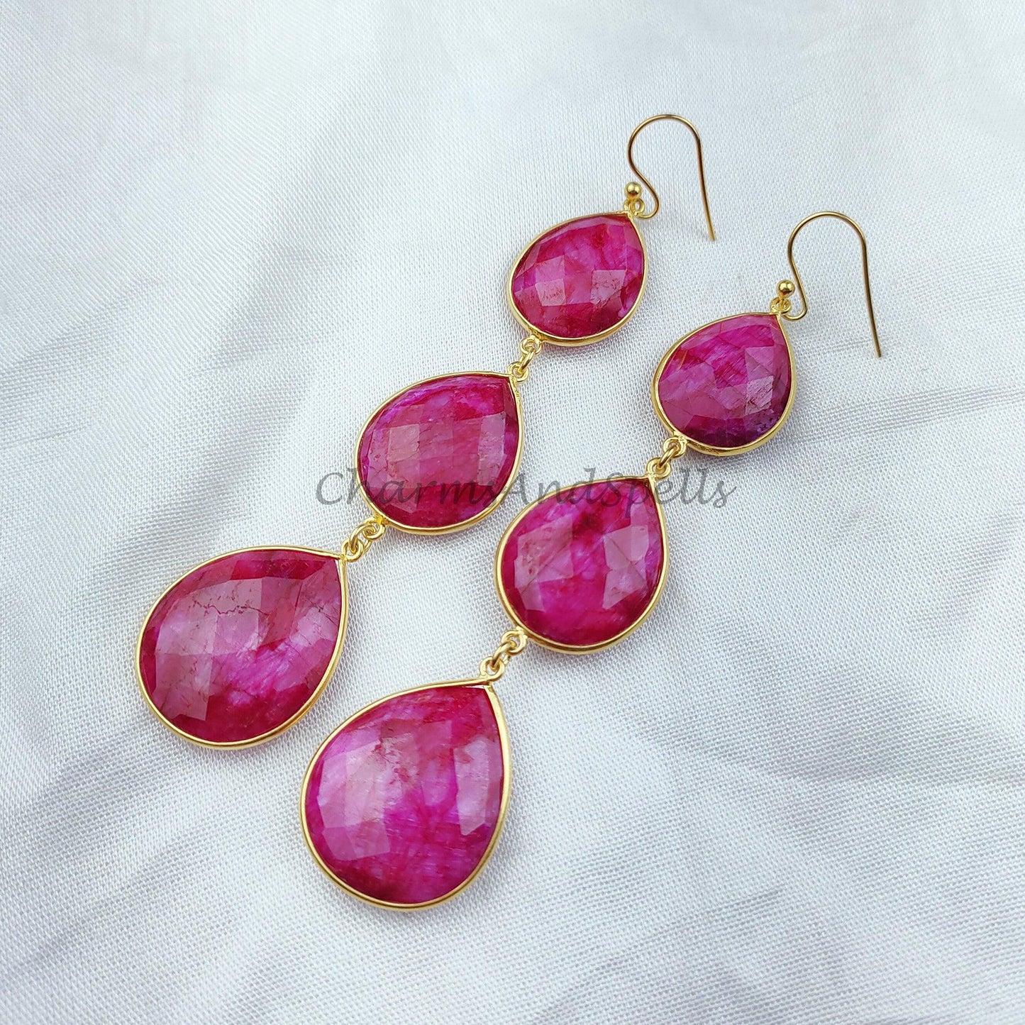 Ruby Earrings, Ruby Crystal Earrings, Bridal Ruby Earrings, Bridesmaids Earrings, Crystal Earrings - Charms And Spells