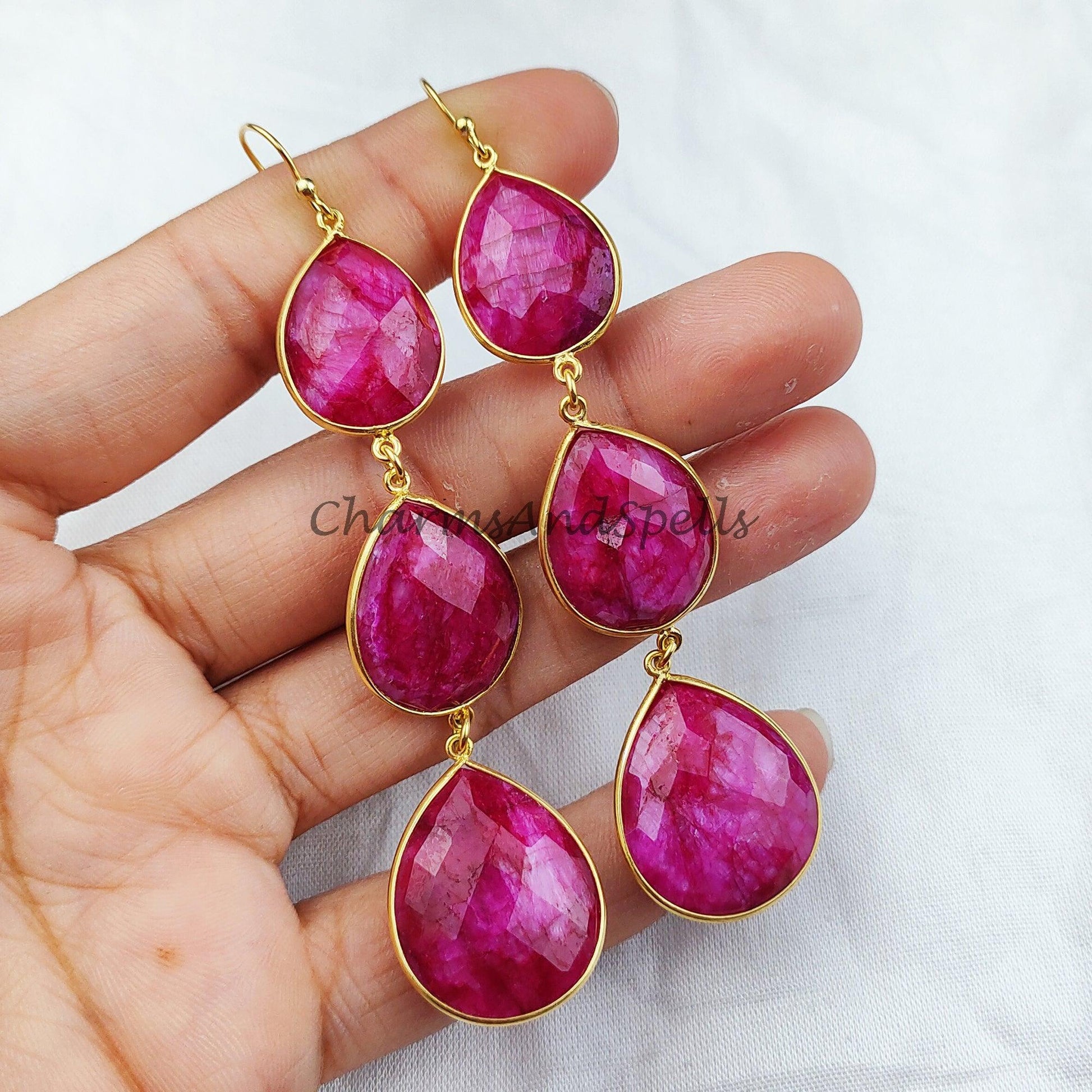 Ruby Earrings, Ruby Crystal Earrings, Bridal Ruby Earrings, Bridesmaids Earrings, Crystal Earrings - Charms And Spells