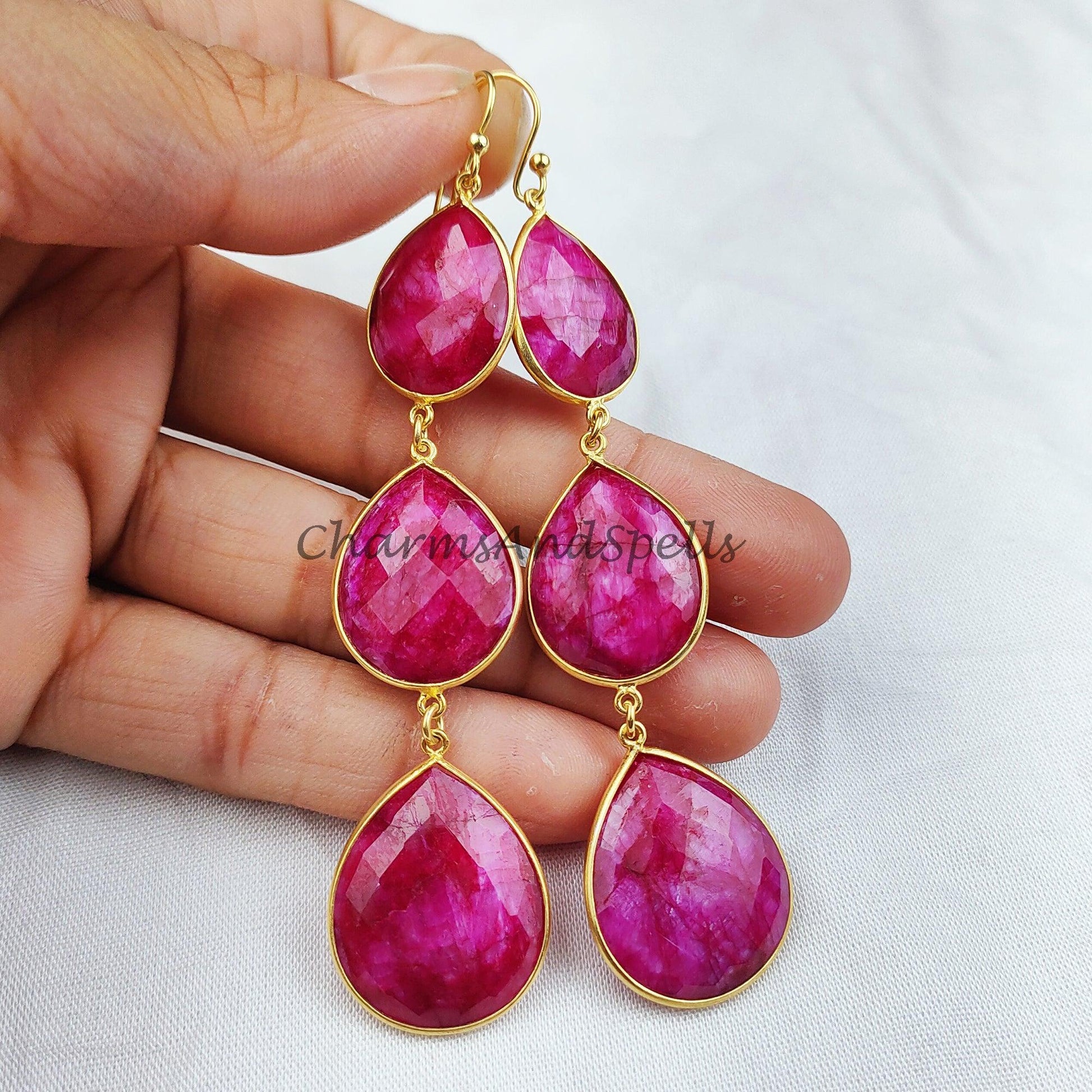 Ruby Earrings, Ruby Crystal Earrings, Bridal Ruby Earrings, Bridesmaids Earrings, Crystal Earrings - Charms And Spells