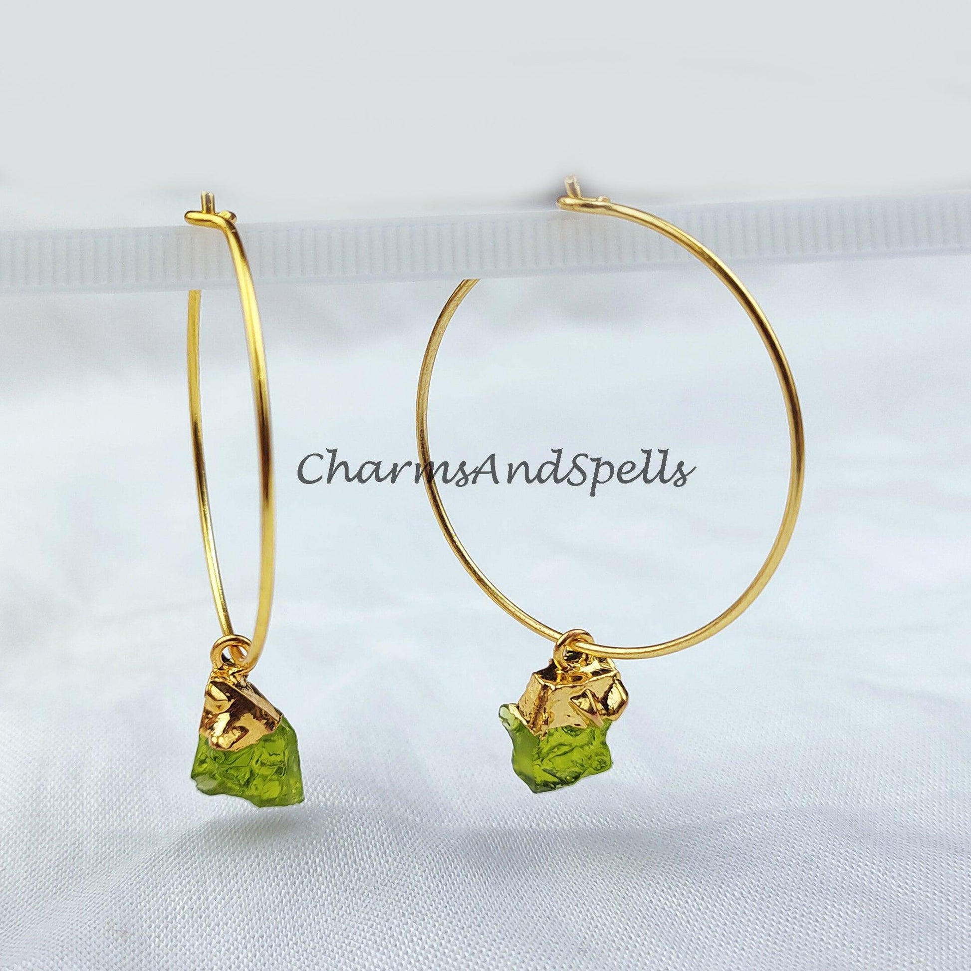 Moldavite earrings, electroplated moldavite charm earrings, gold plated earrings, gift for her, anniversary gift - Charms And Spells