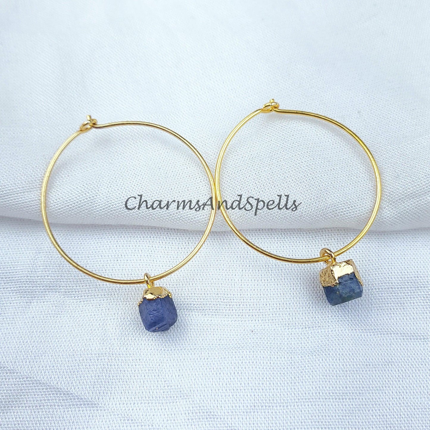 Rough Sapphire Earrings, Sapphire Drop Earrings, Electroplated Natural Sapphire Earrings, September Birthday, Birthstone Earrings - Charms And Spells