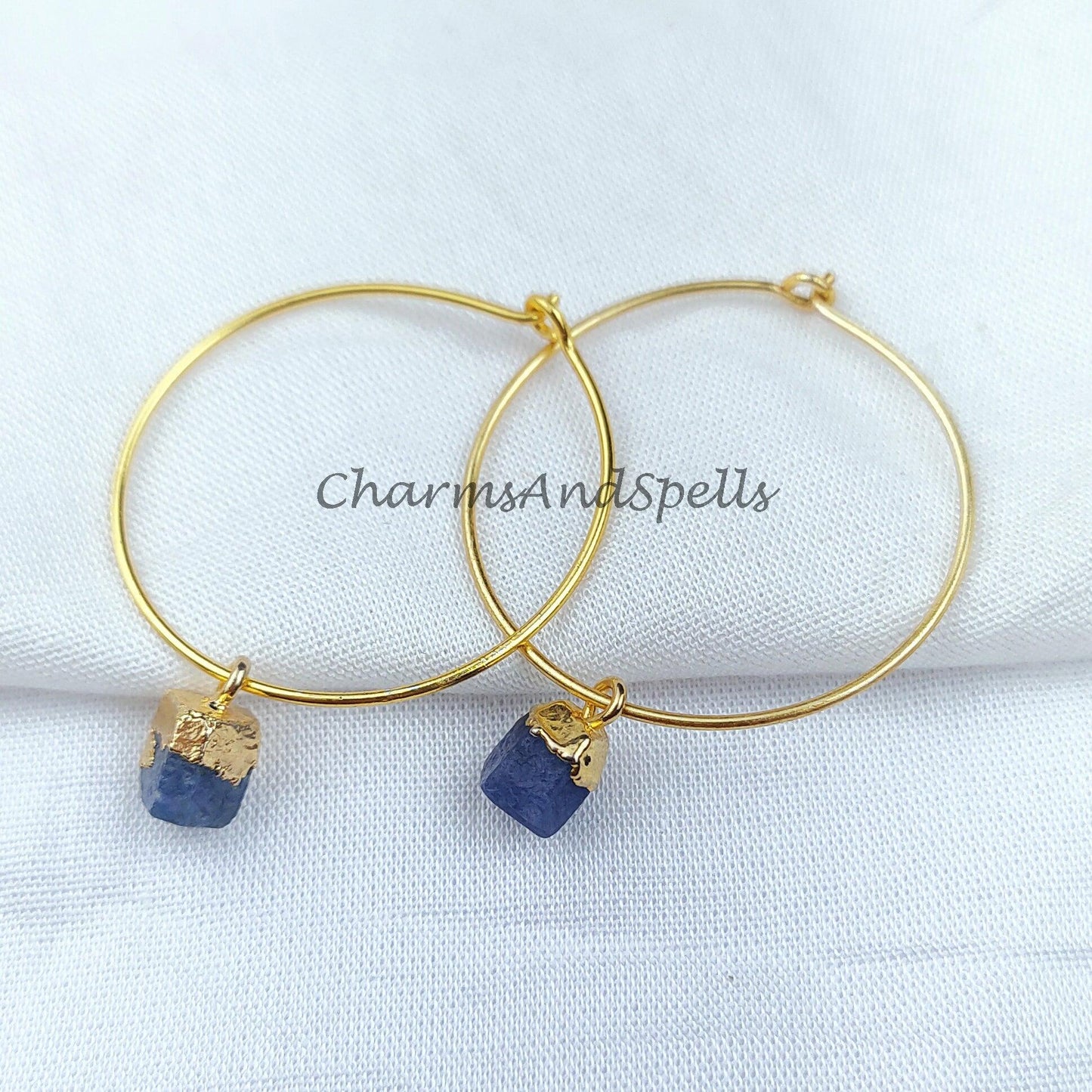 Rough Sapphire Earrings, Sapphire Drop Earrings, Electroplated Natural Sapphire Earrings, September Birthday, Birthstone Earrings - Charms And Spells