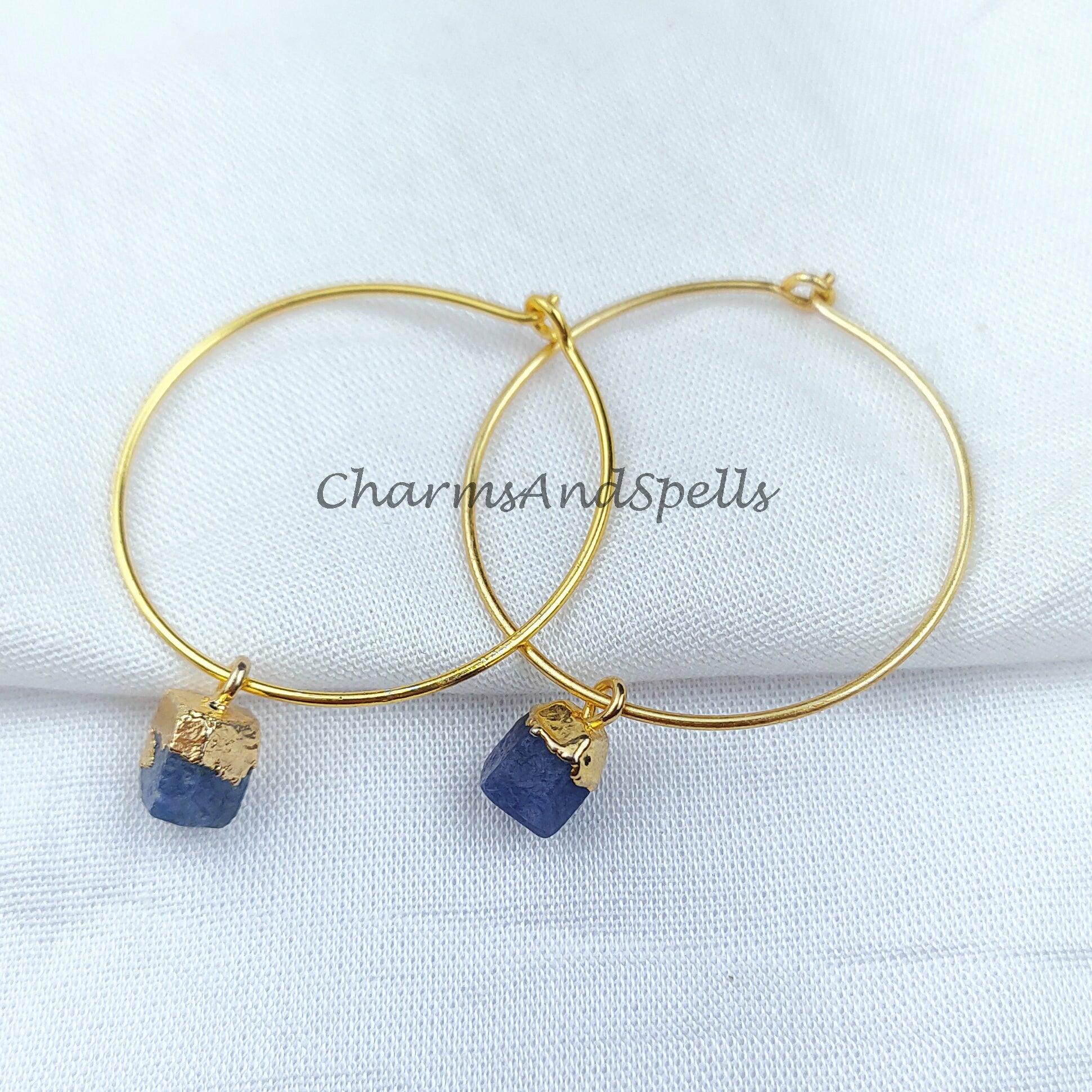 Rough Sapphire Earrings, Sapphire Drop Earrings, Electroplated Natural Sapphire Earrings, September Birthday, Birthstone Earrings - Charms And Spells