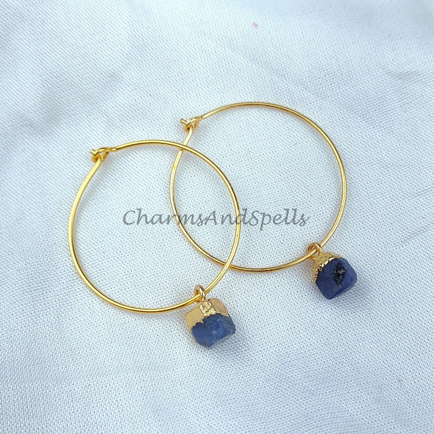 Rough Sapphire Earrings, Sapphire Drop Earrings, Electroplated Natural Sapphire Earrings, September Birthday, Birthstone Earrings - Charms And Spells