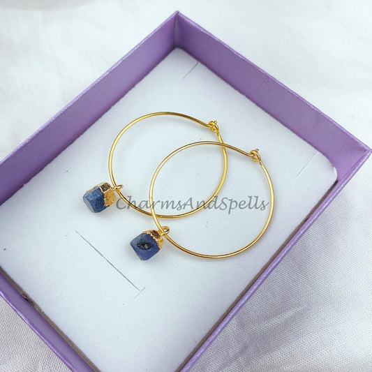 Rough Sapphire Earrings, Sapphire Drop Earrings, Electroplated Natural Sapphire Earrings, September Birthday, Birthstone Earrings - Charms And Spells